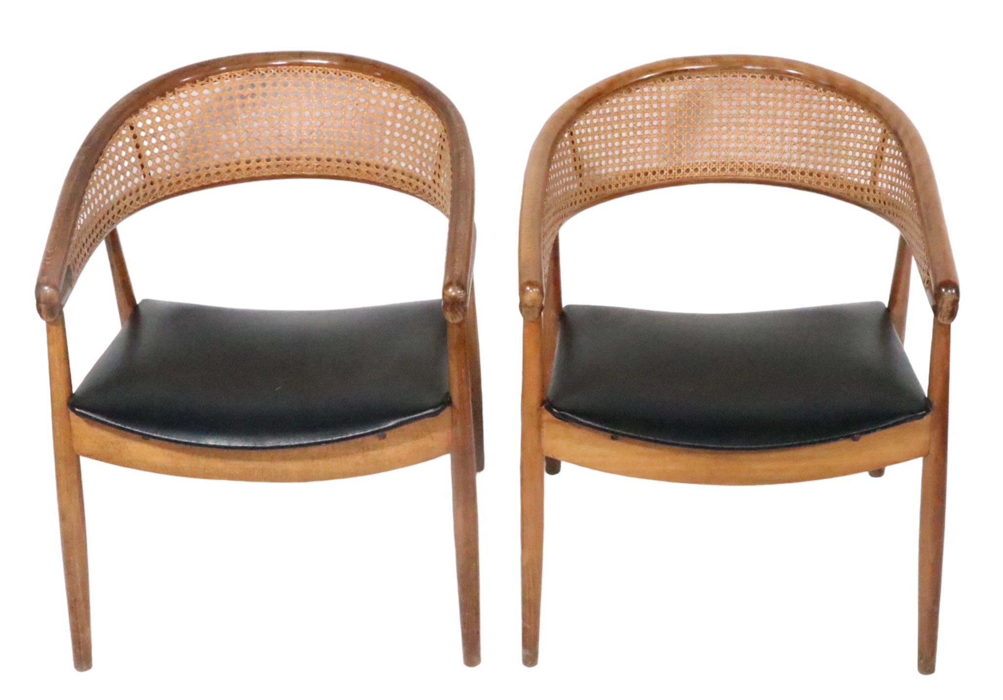 Pr James Mont  King Cole Style Arm Lounge Chairs Bentwood Frames and Caned Backs For Sale 6