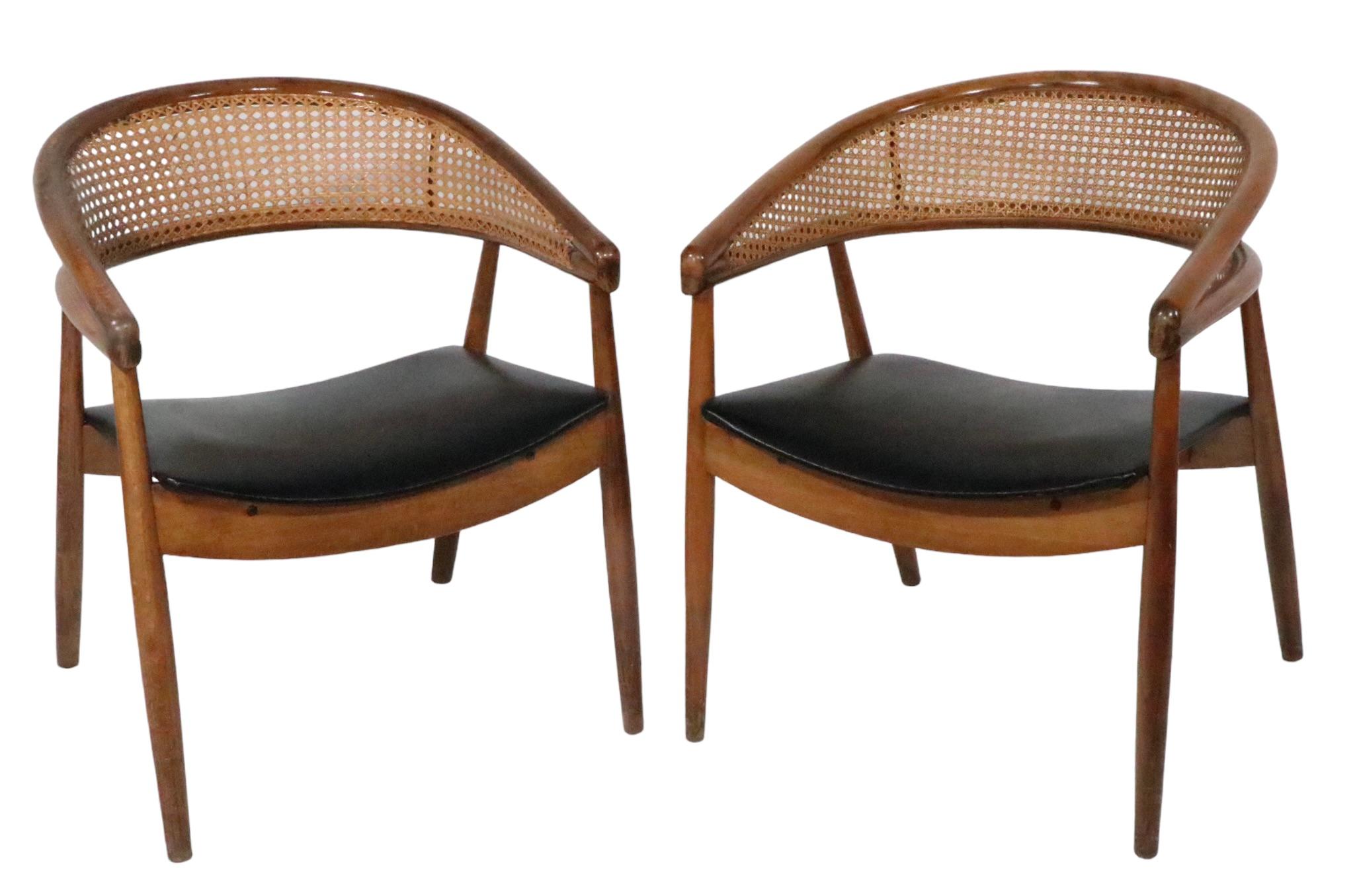 Pr James Mont  King Cole Style Arm Lounge Chairs Bentwood Frames and Caned Backs For Sale 7
