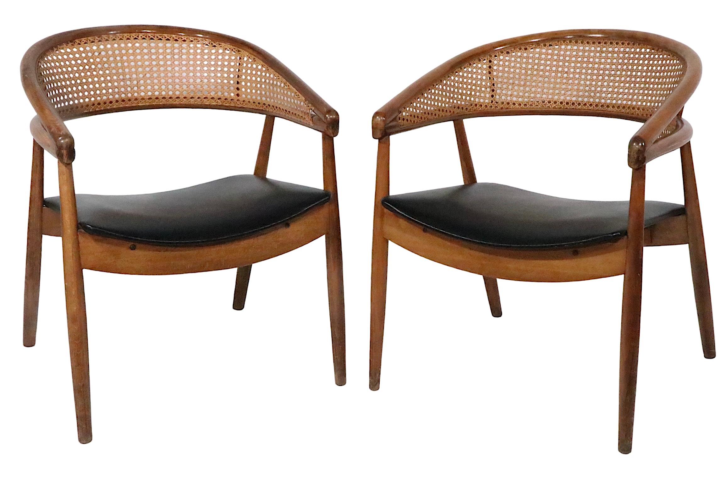 Pr James Mont  King Cole Style Arm Lounge Chairs Bentwood Frames and Caned Backs For Sale 8
