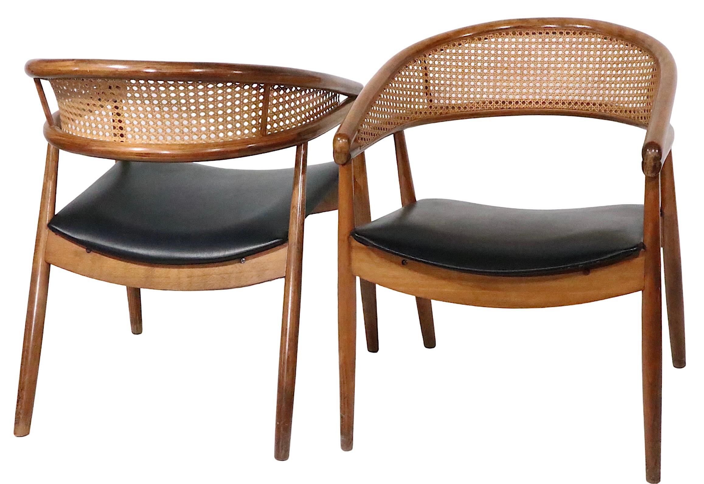 Pr James Mont  King Cole Style Arm Lounge Chairs Bentwood Frames and Caned Backs For Sale 10