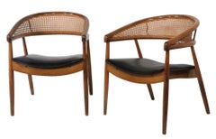 Pr James Mont  King Cole Style Arm Lounge Chairs Bentwood Frames and Caned Backs