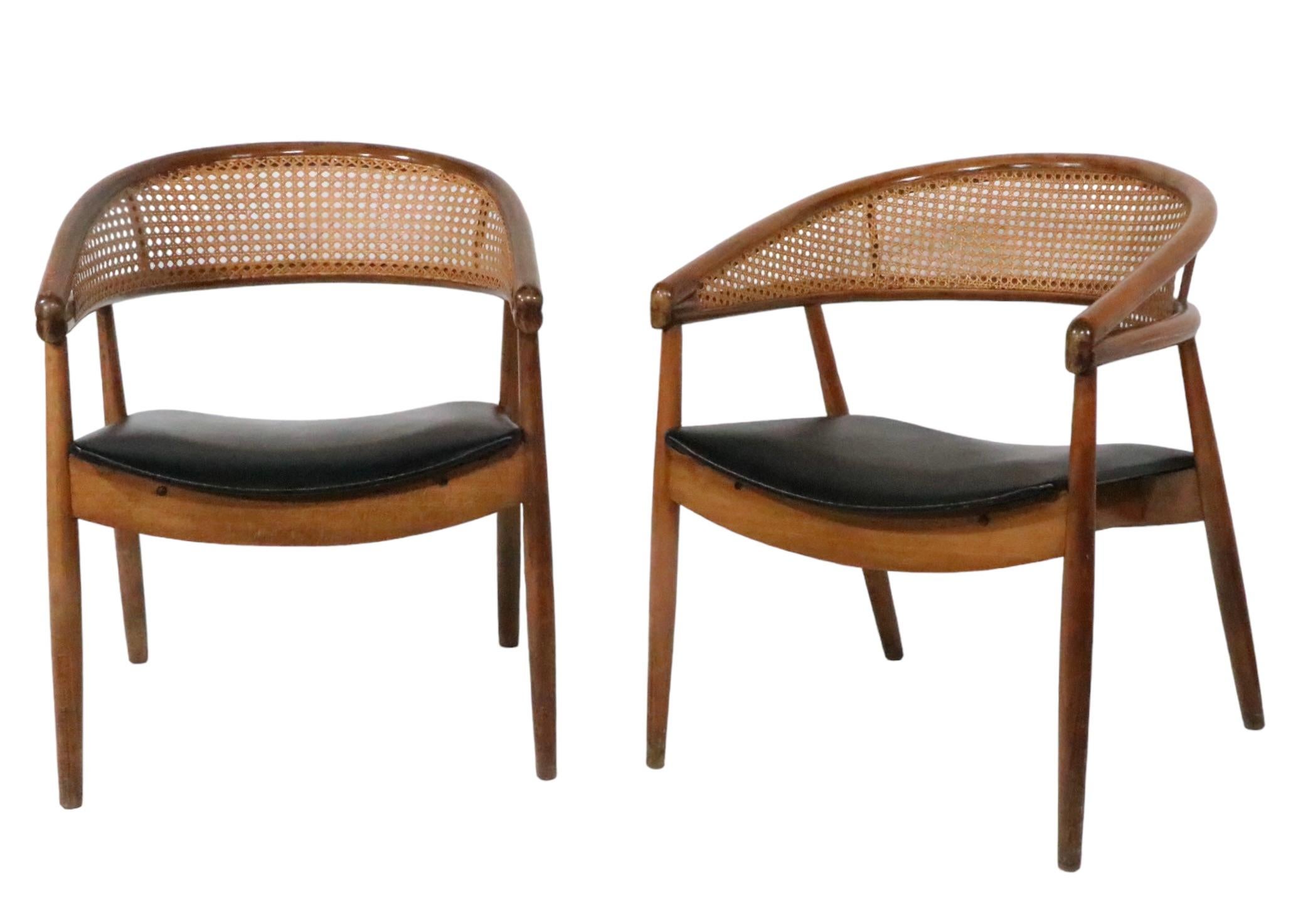 Mid-Century Modern Pr James Mont  King Cole Style Arm Lounge Chairs Bentwood Frames and Caned Backs For Sale