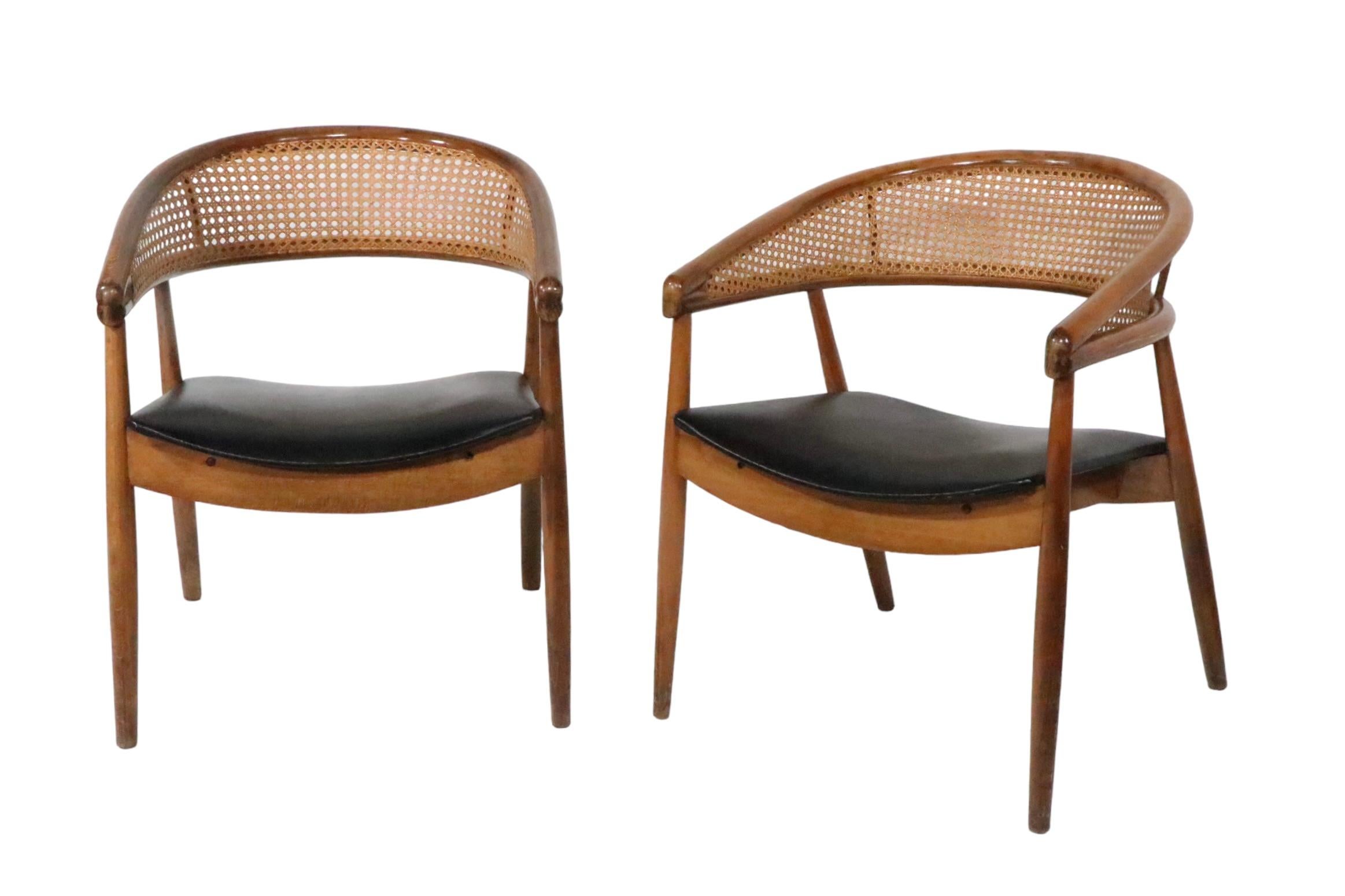 American Pr James Mont  King Cole Style Arm Lounge Chairs Bentwood Frames and Caned Backs For Sale