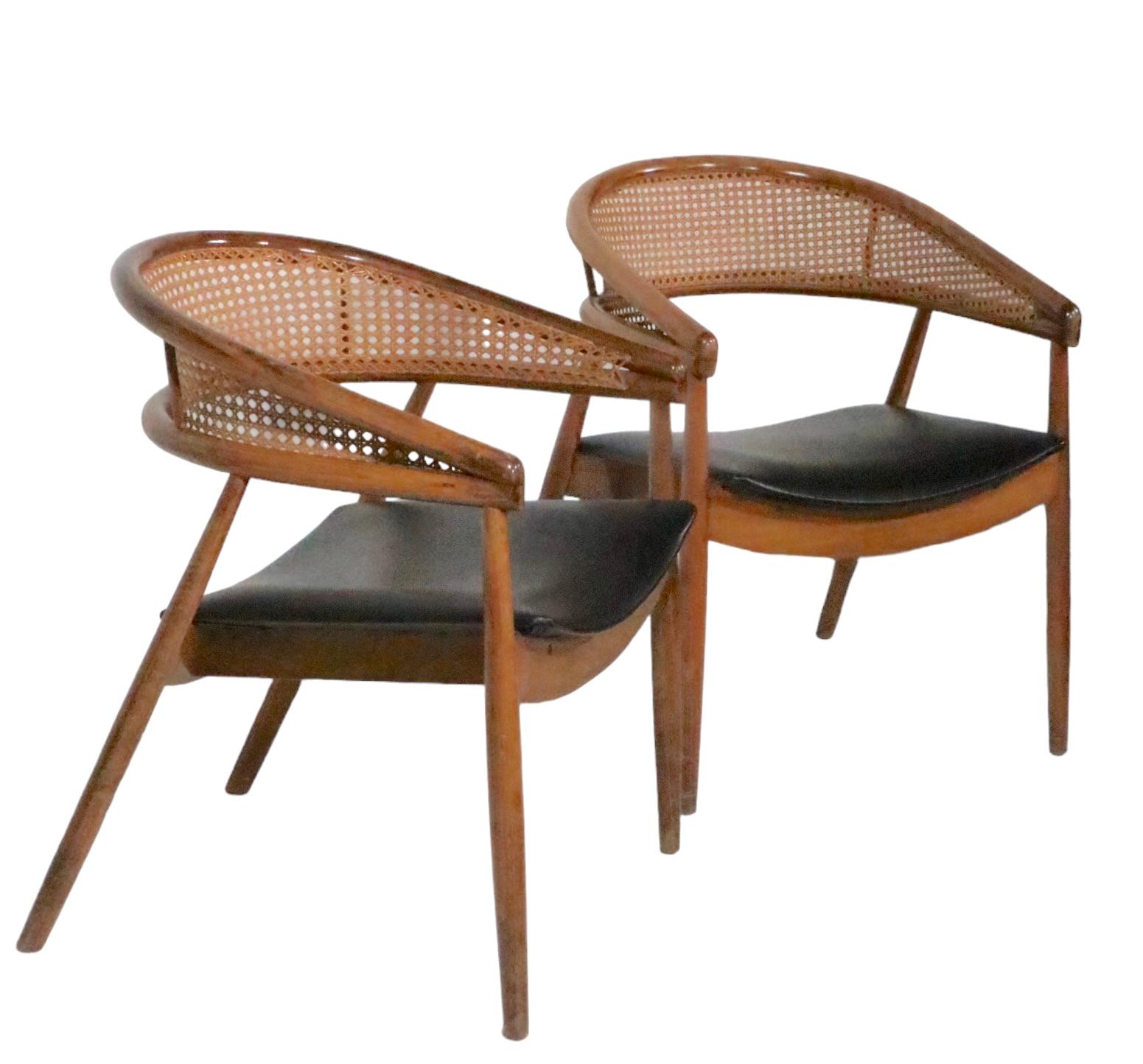 Pr James Mont  King Cole Style Arm Lounge Chairs Bentwood Frames and Caned Backs In Good Condition For Sale In New York, NY