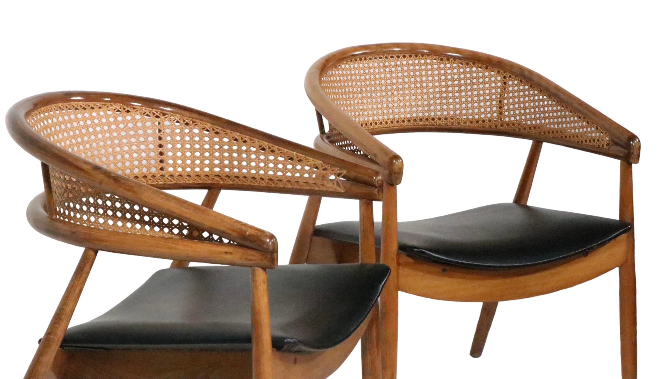 20th Century Pr James Mont  King Cole Style Arm Lounge Chairs Bentwood Frames and Caned Backs For Sale