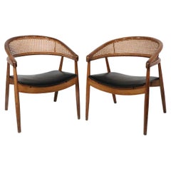 Pr James Mont  King Cole Style Arm Lounge Chairs Bentwood Frames and Caned Backs