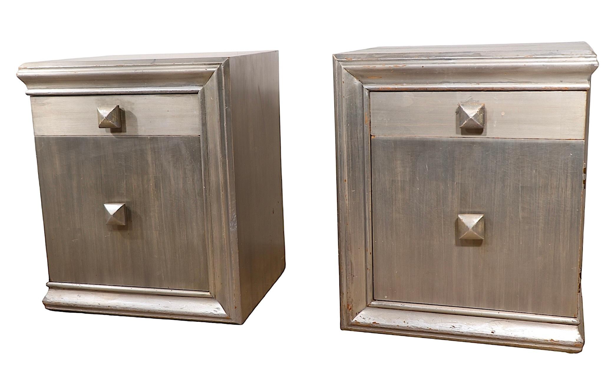 Pr. James Mont Nightstands in Silver Gilt Finish c 1940/50's For Sale 9