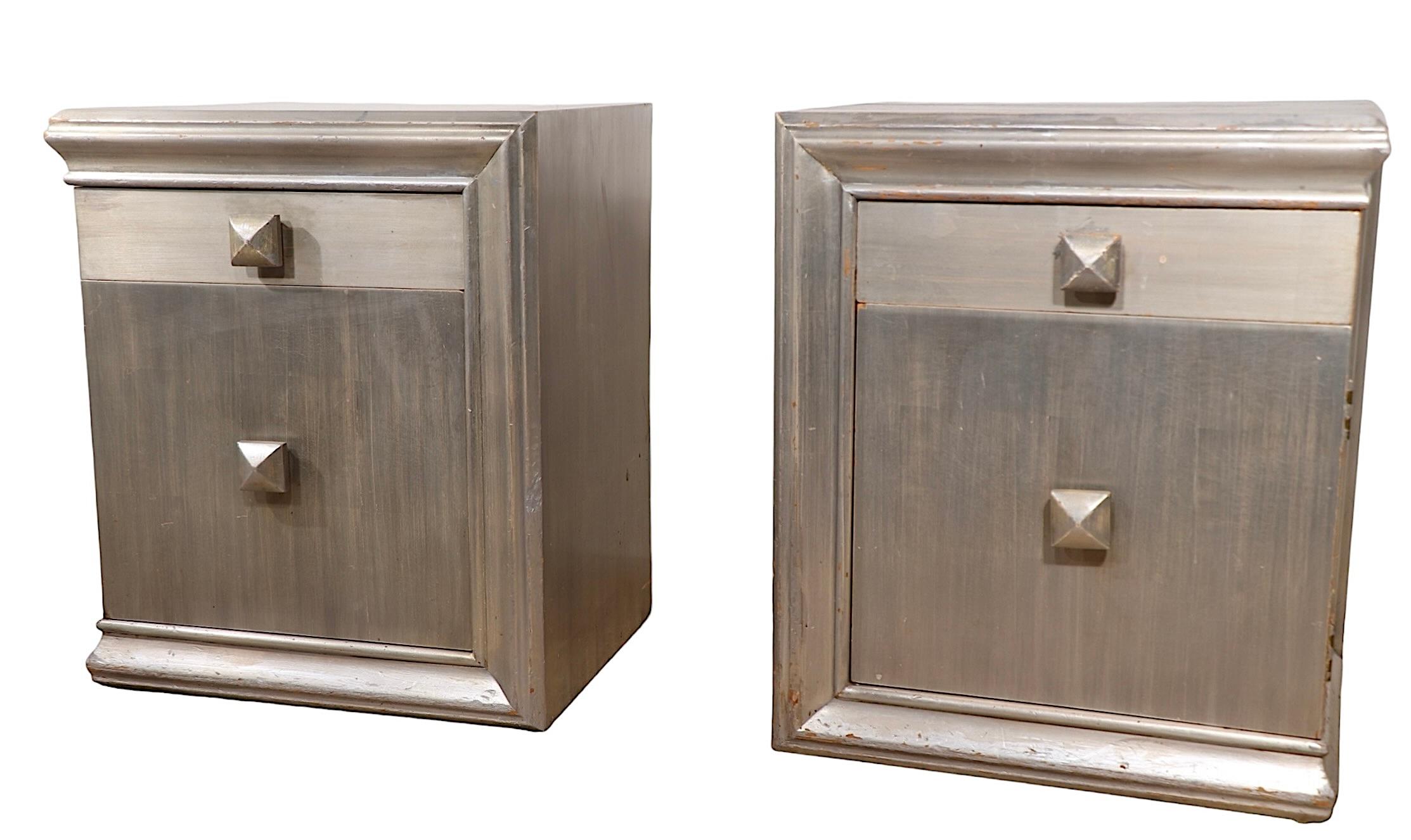 Pr. James Mont Nightstands in Silver Gilt Finish c 1940/50's For Sale 13