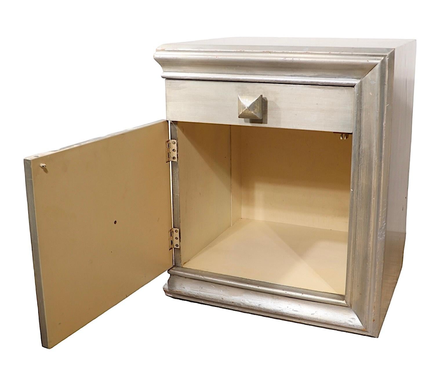 Hollywood Regency Pr. James Mont Nightstands in Silver Gilt Finish c 1940/50's For Sale