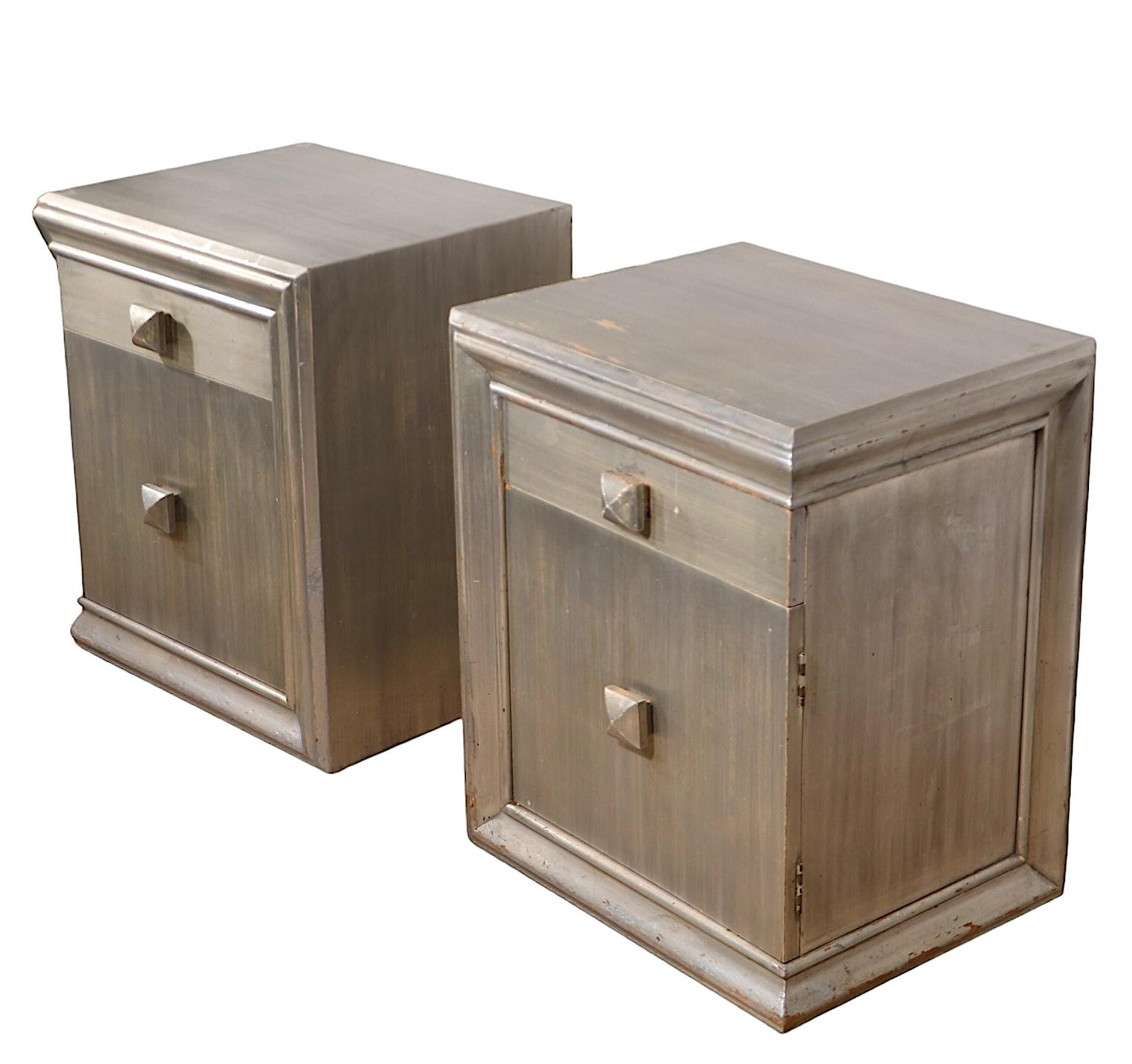 20th Century Pr. James Mont Nightstands in Silver Gilt Finish c 1940/50's For Sale