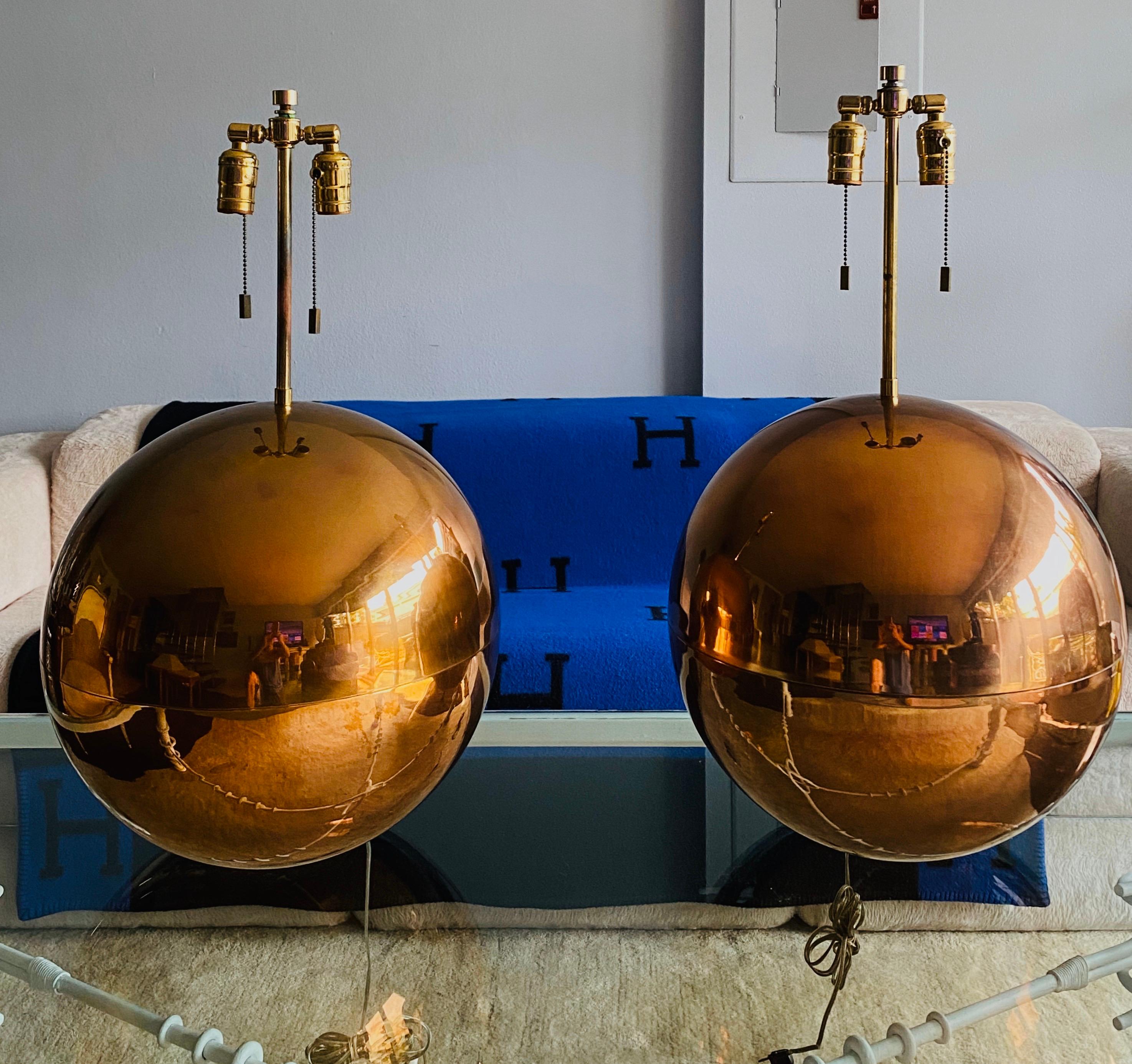 Modern Pair of Karl Springer Metal Ball Lamp