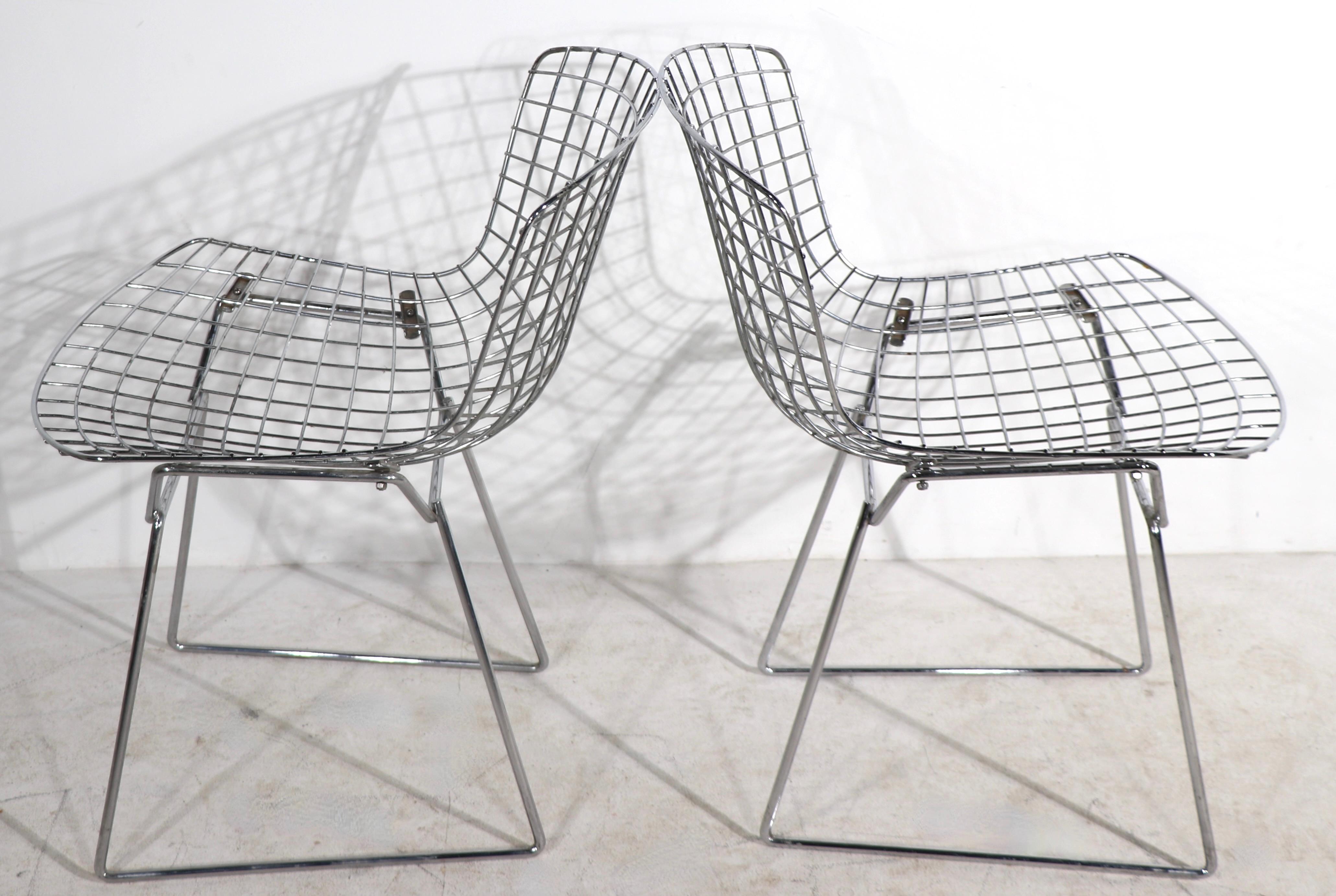 Pr Knoll Bertoia Side Chairs in Bright Chrome Ca. 1970's 4
