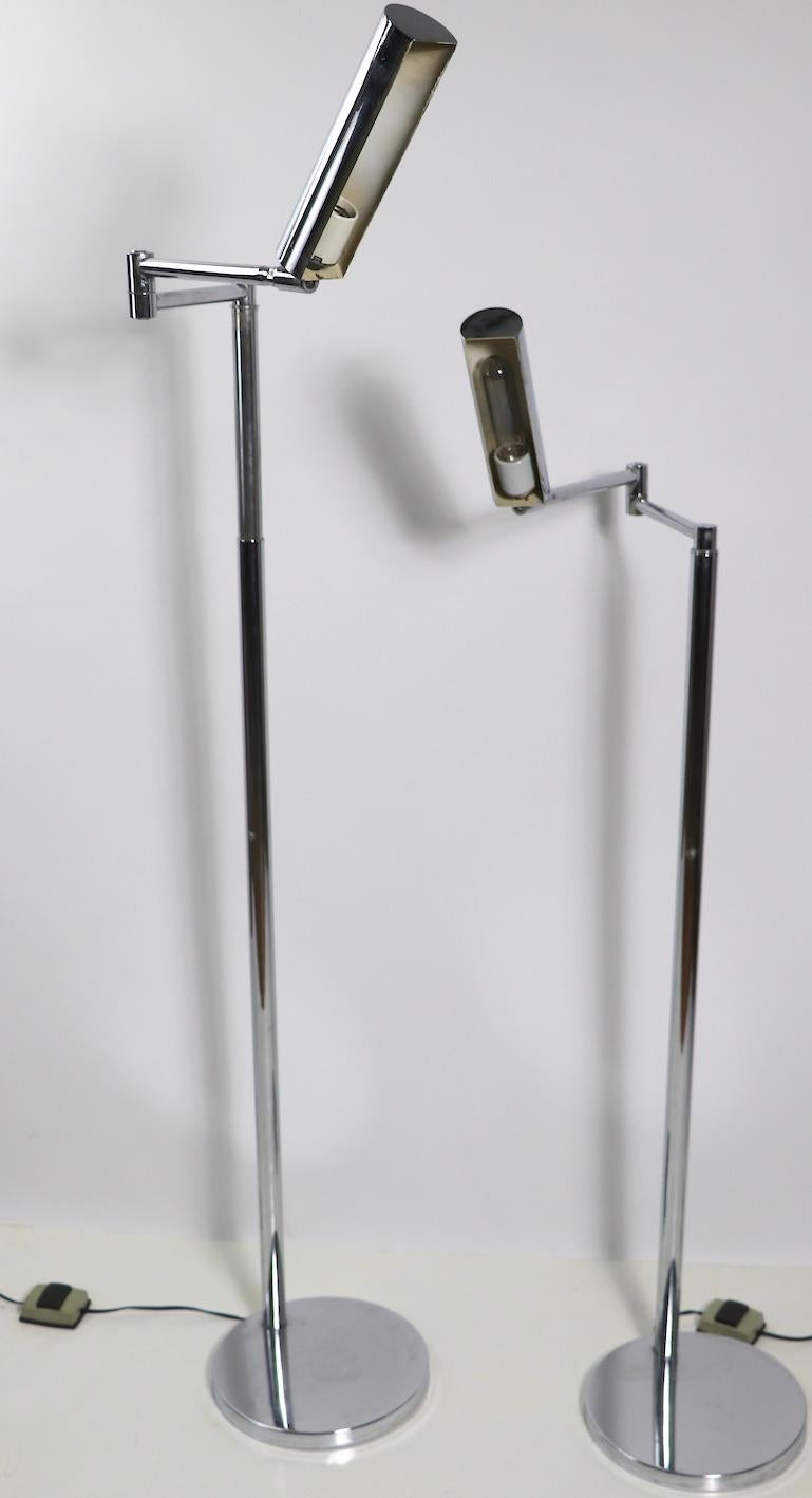 Pair of Koch & Lowy Chrome Floor Reading Adjustable Lamps 4