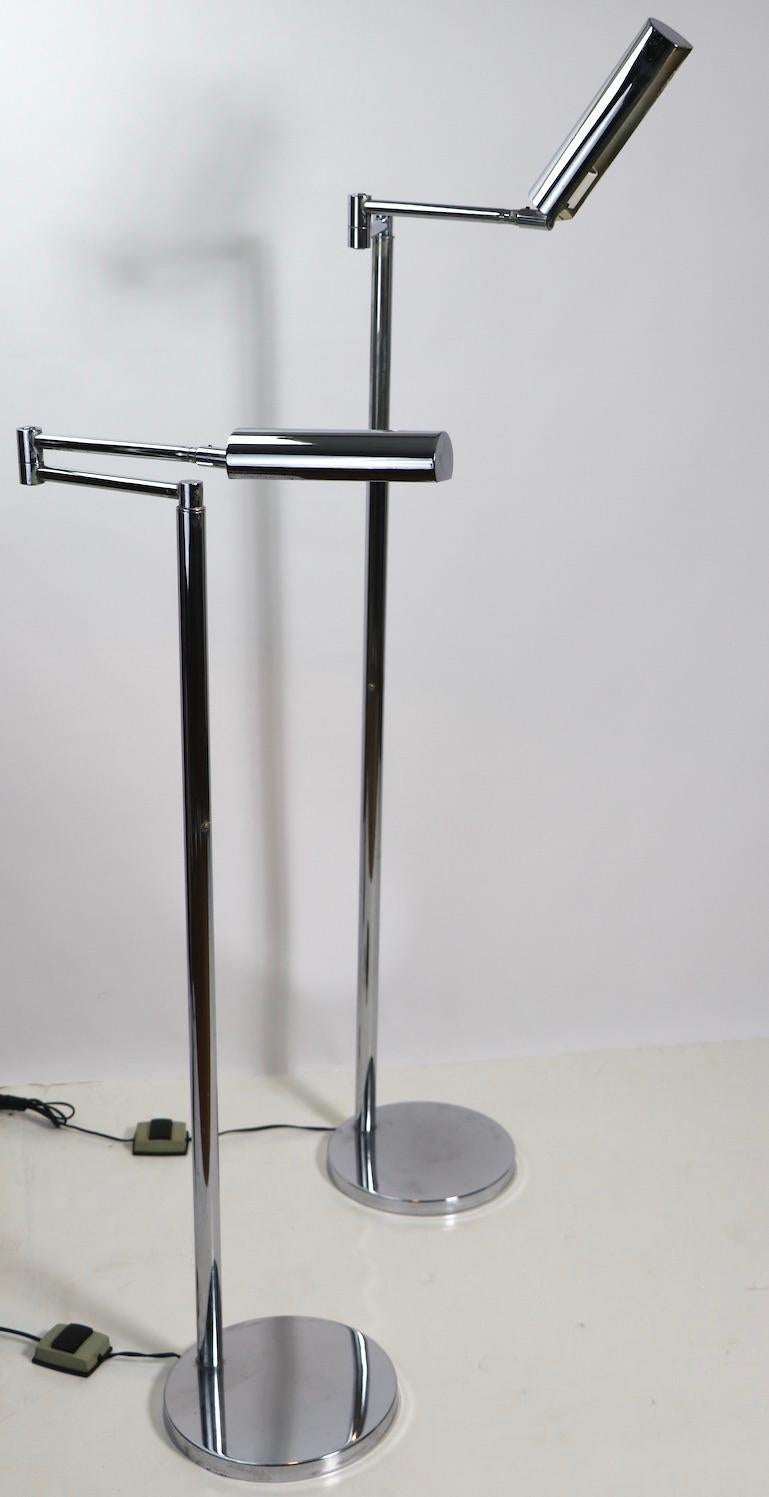 Pair of Koch & Lowy Chrome Floor Reading Adjustable Lamps 6