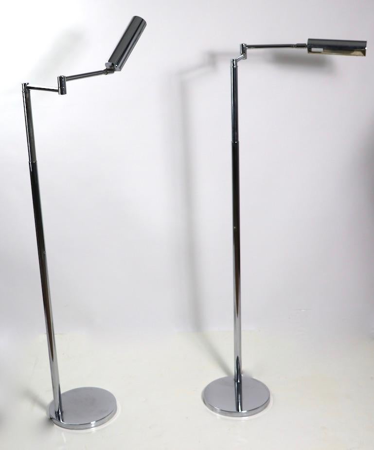 Mid-Century Modern Pair of Koch & Lowy Chrome Floor Reading Adjustable Lamps