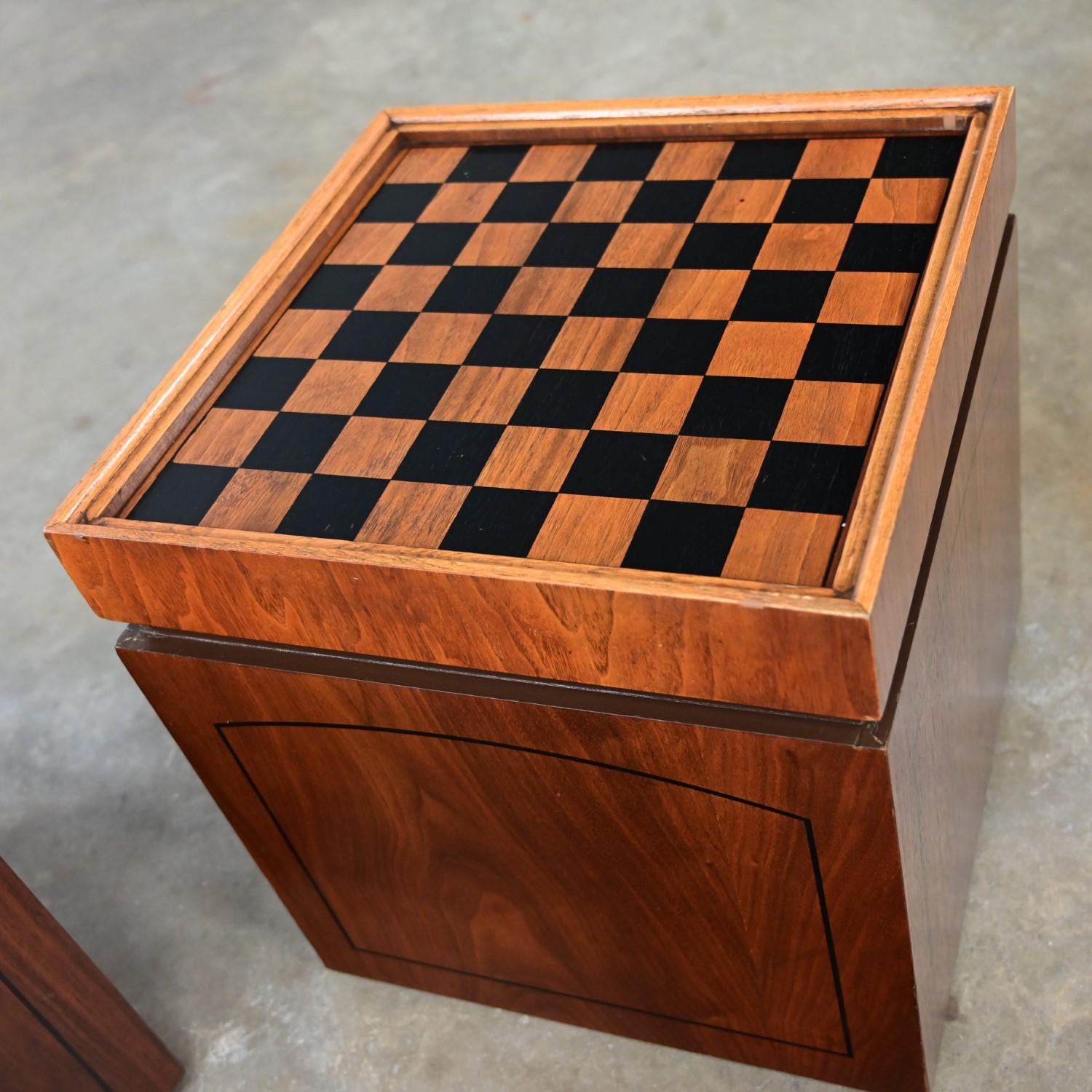 Pr Lane Rolling Cube Storage Ottoman End Tables Game Board Black Vinyl Flip Top For Sale 5