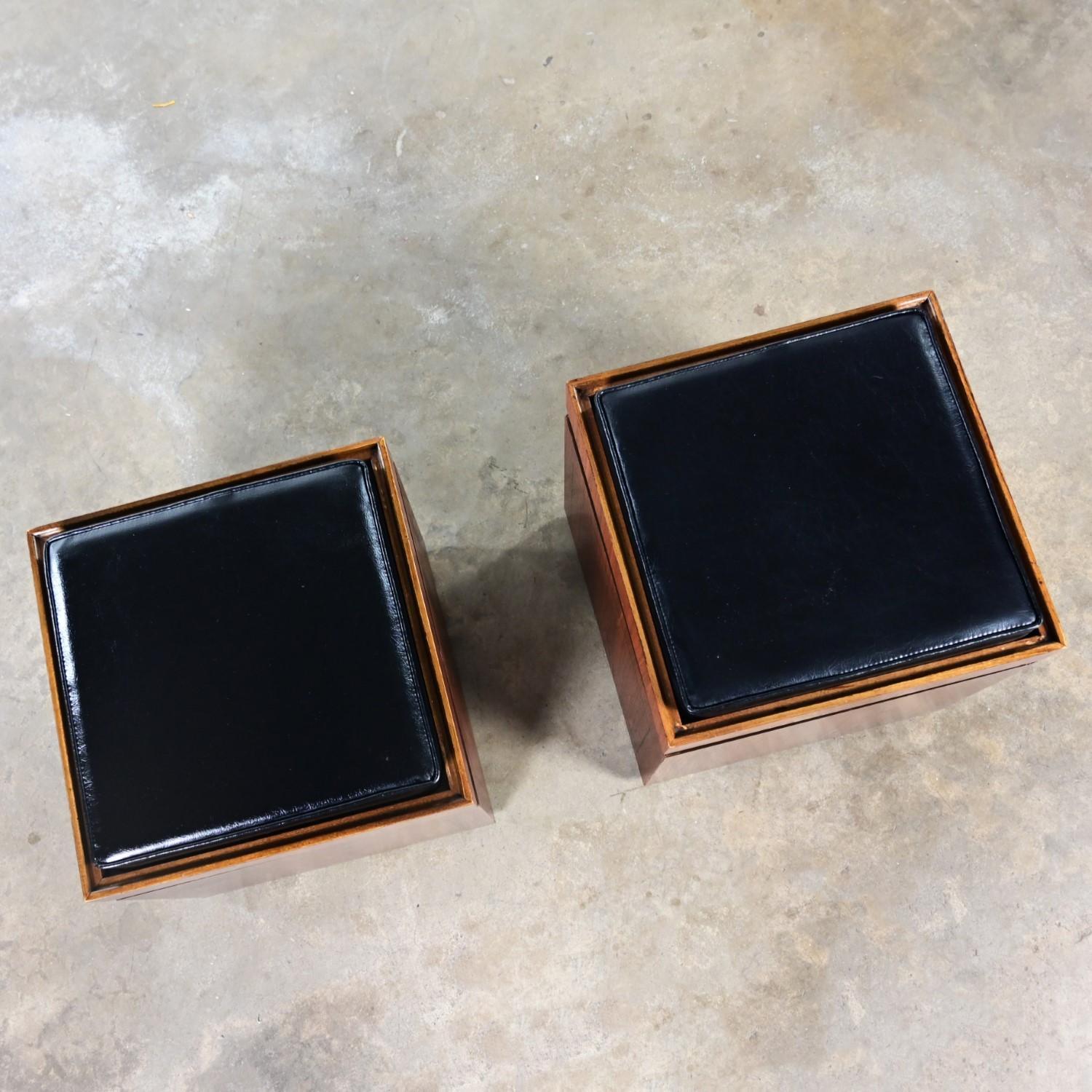 Veneer Pr Lane Rolling Cube Storage Ottoman End Tables Game Board Black Vinyl Flip Top  For Sale