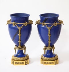 Pr. Lapis Lazuli Scagliola Ormolu Mounted Louis XVI Style Vases, Paris 1800's