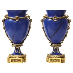 Pr. Lapis Lazuli Scagliola Ormolu Mounted Louis XVI Style Vases, Paris 1800's