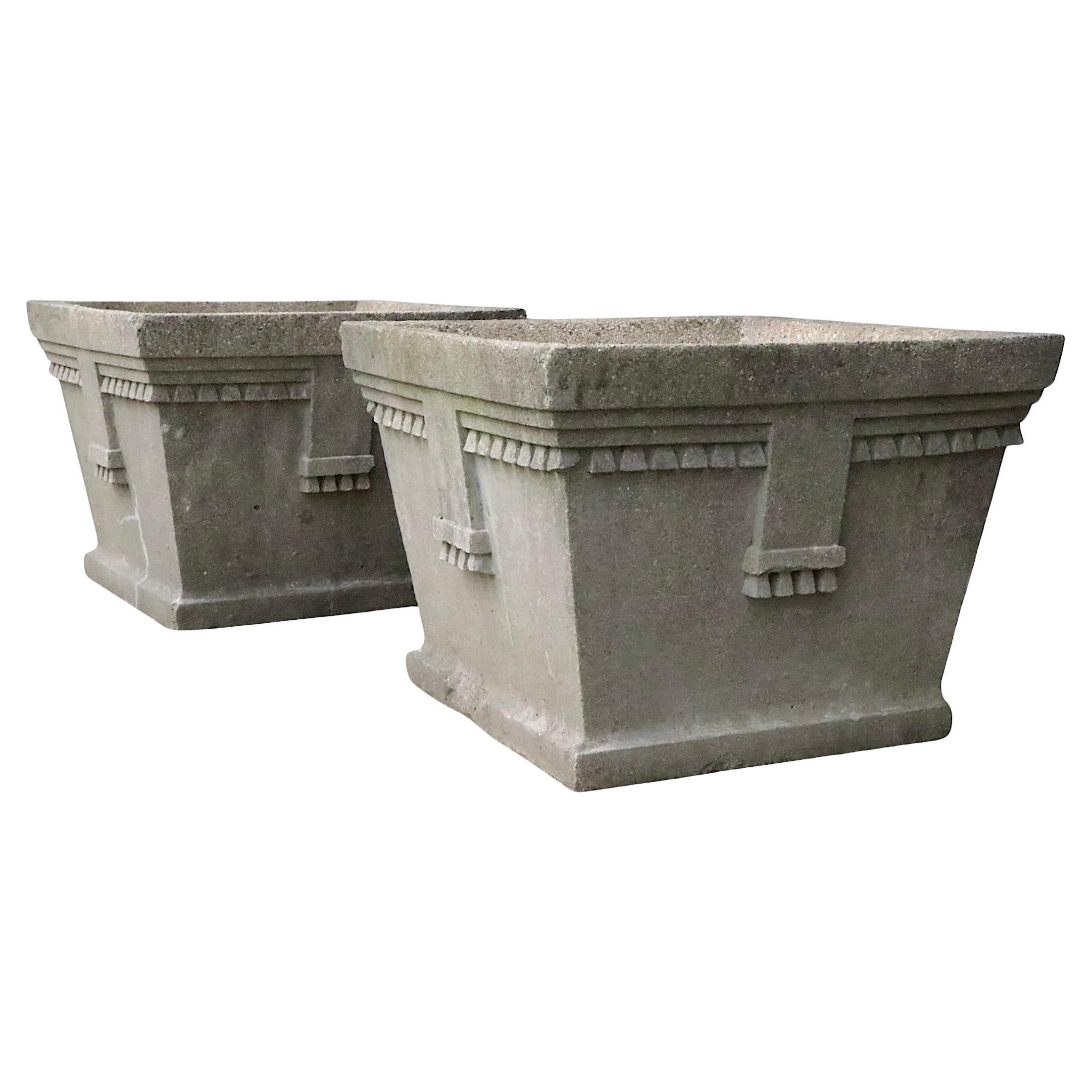 Pr. Large  1930's Art Deco Cement Planters
