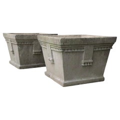 Pr. Large  1930's Art Deco Cement Planters