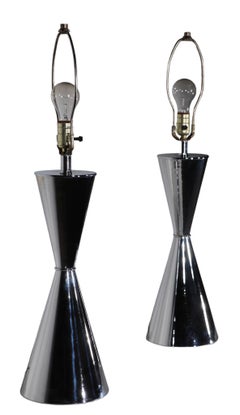Pr. Large Chrome Table Lamps att. to Sonneman c. 1970's