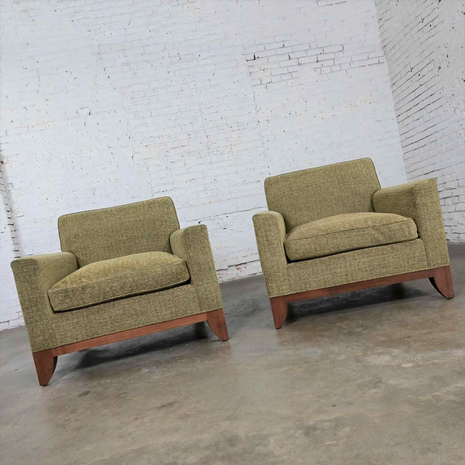 American Pr Late 20th Modern Custom-Made Lawson Style Large Scale Khaki Green Club Chairs