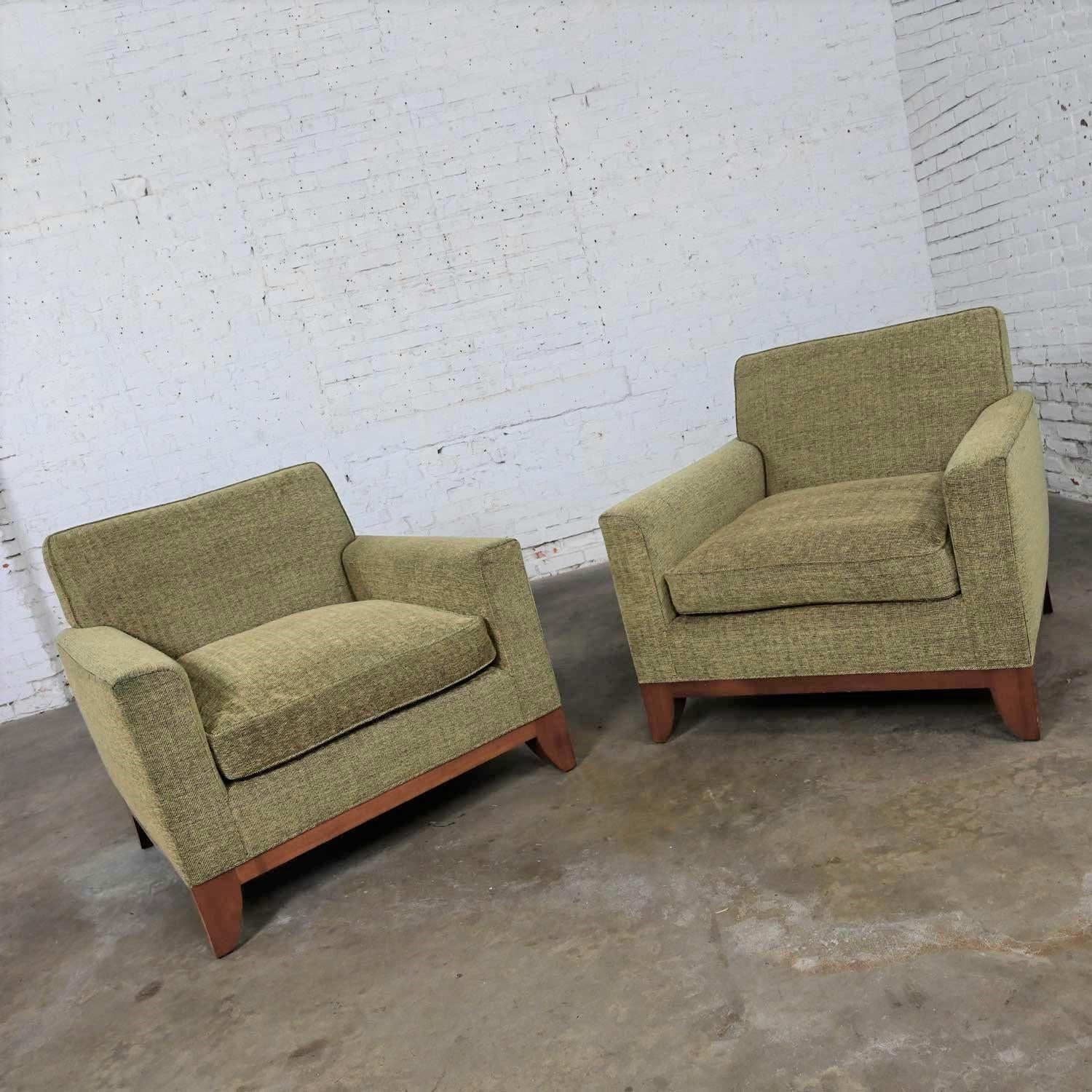 Pr Late 20th Modern Custom-Made Lawson Style Large Scale Khaki Green Club Chairs 1