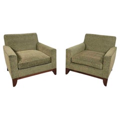 Pr Late 20th Modern Custom-Made Lawson Style Large Scale Khaki Green Club Chairs