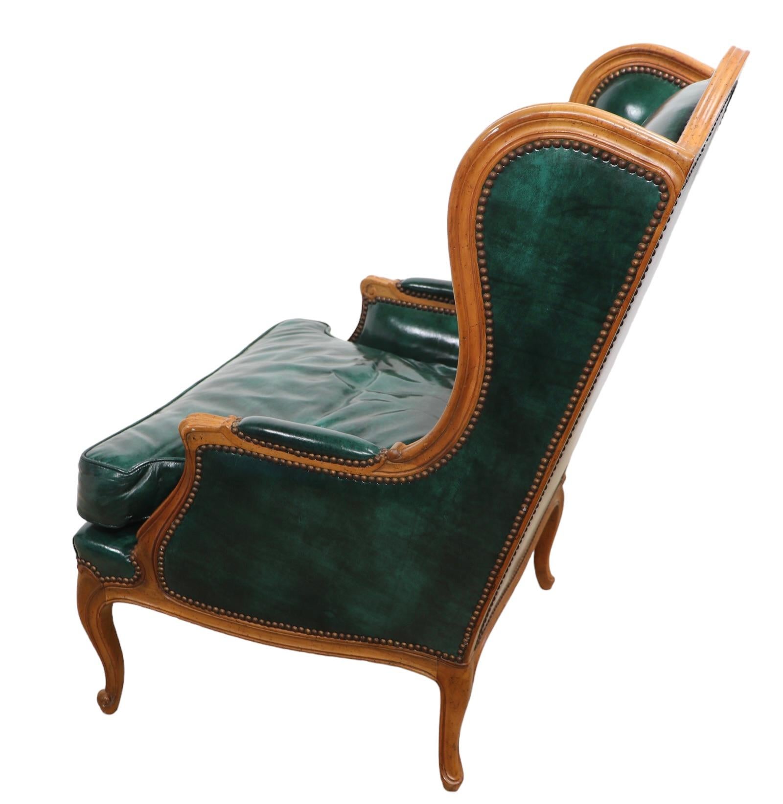 Pr. Leather French Provincial Style Wing Back Chairs by Baker Furniture Company 4