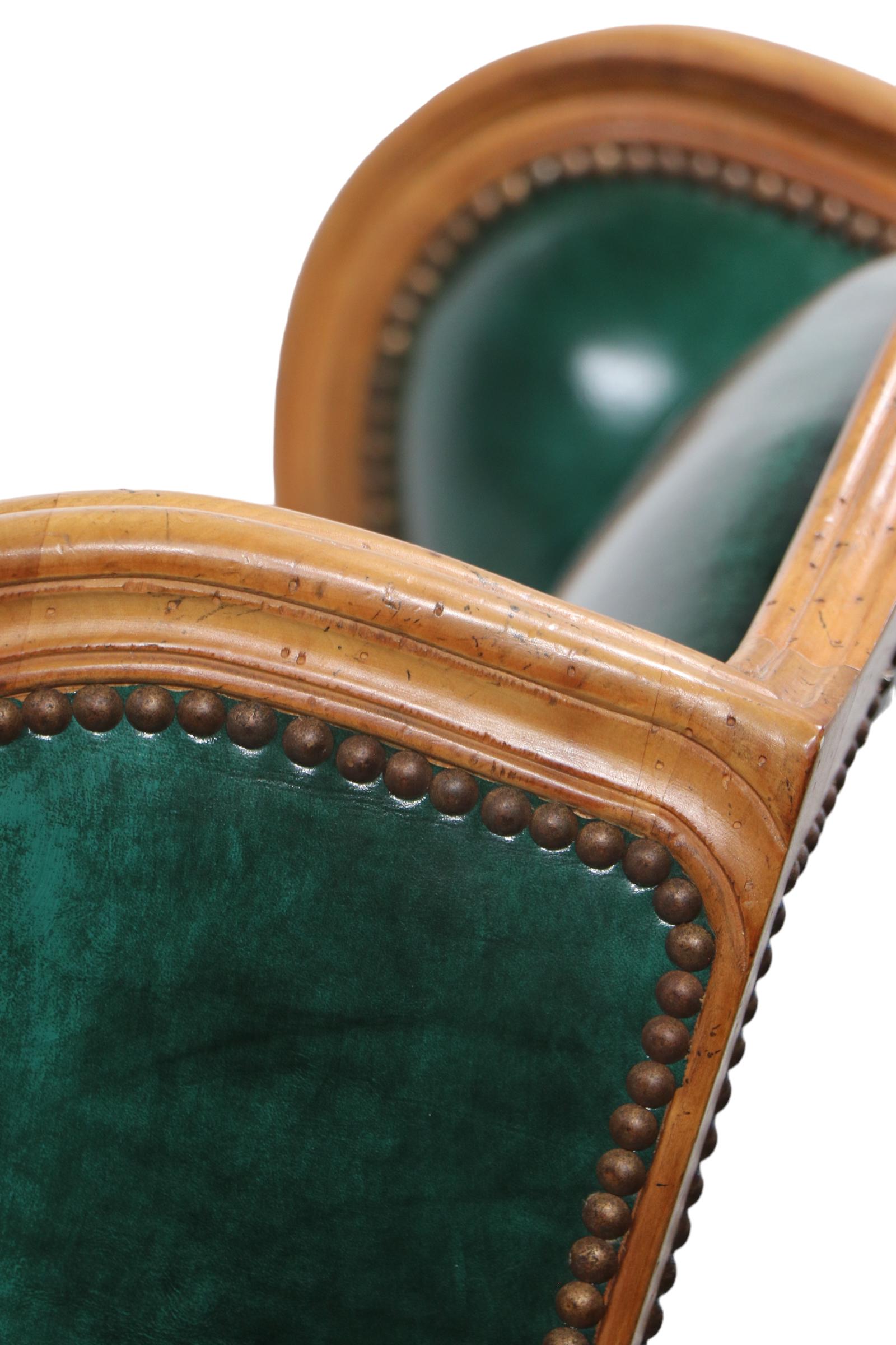 Pr. Leather French Provincial Style Wing Back Chairs by Baker Furniture Company 9