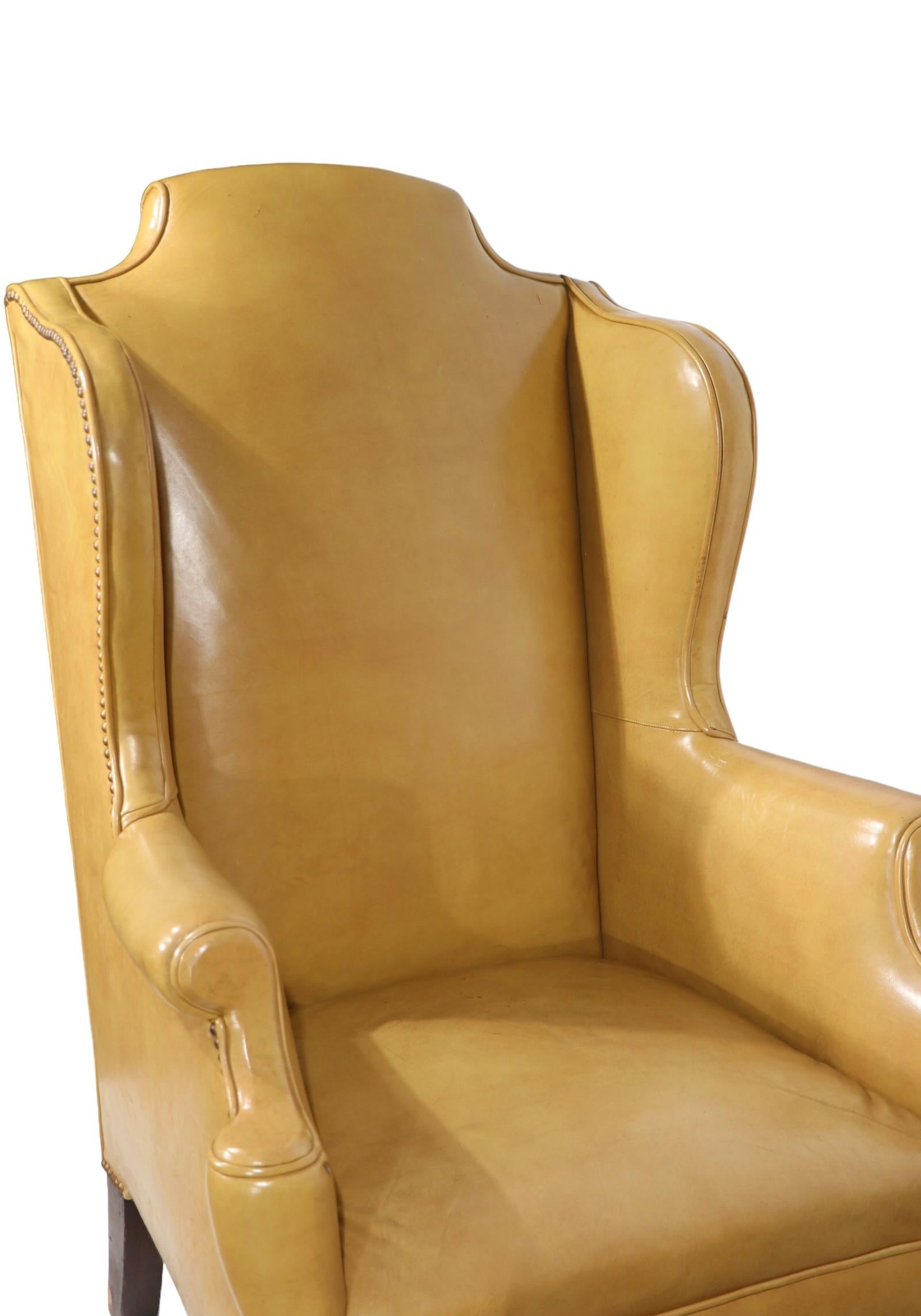 Pr. Leather Wingback Chairs with Ball and Claw Feet and  Nailhead Studs  For Sale 7