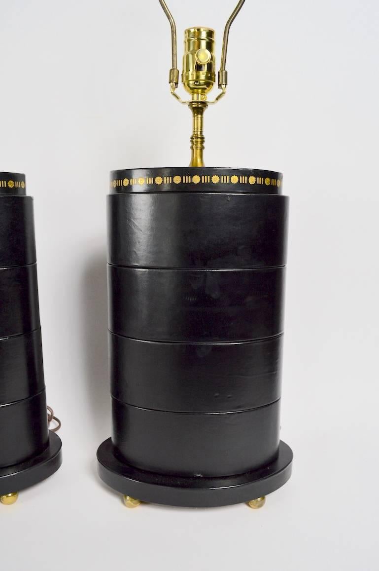 Art Deco Pair of Leather Wrap Oval Table Lamps