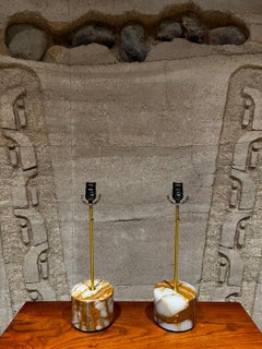 Pair Limited Edition Vintage Polished Quartz Table Lamps