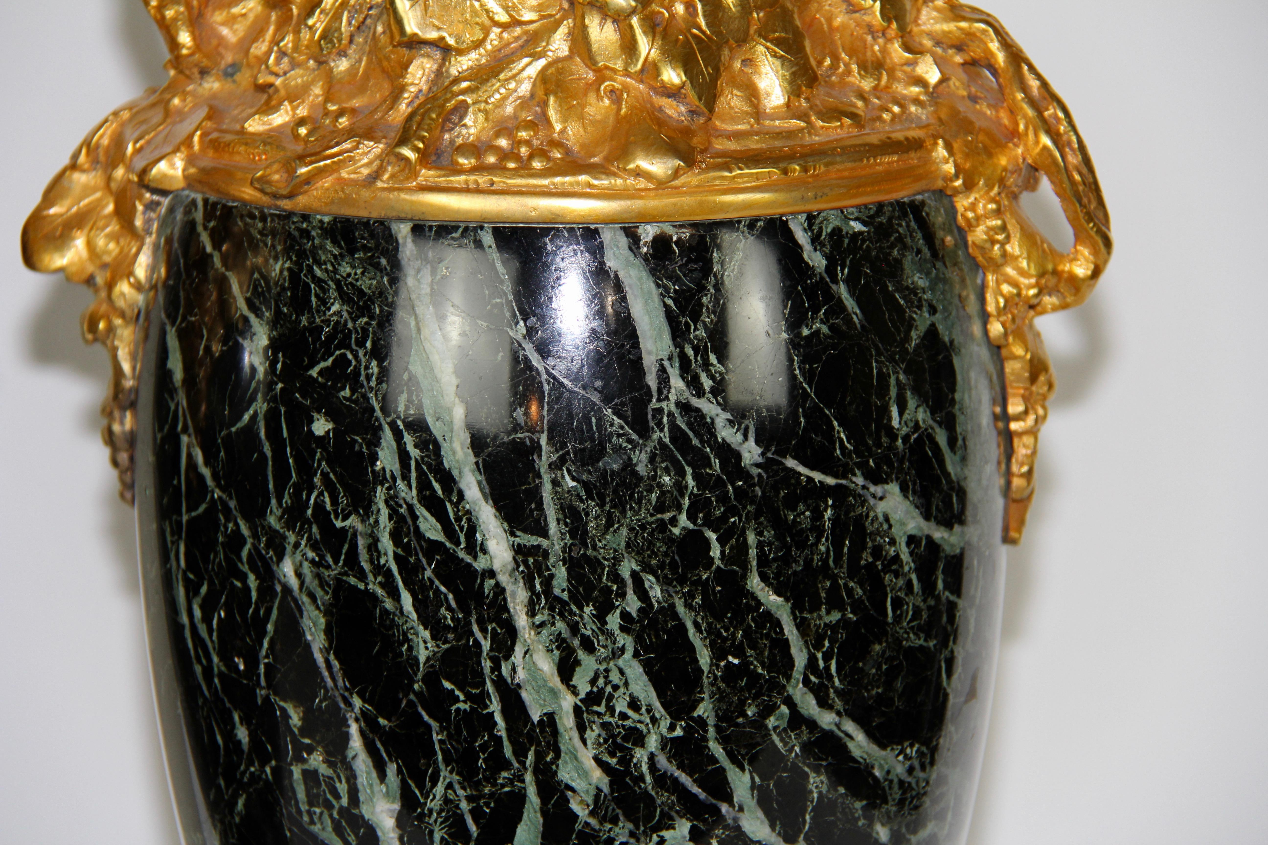 Pr. Louis Art Nouveau Dore Bronze Mounted Verde Antico Marble Vases A. Marionnet For Sale 4