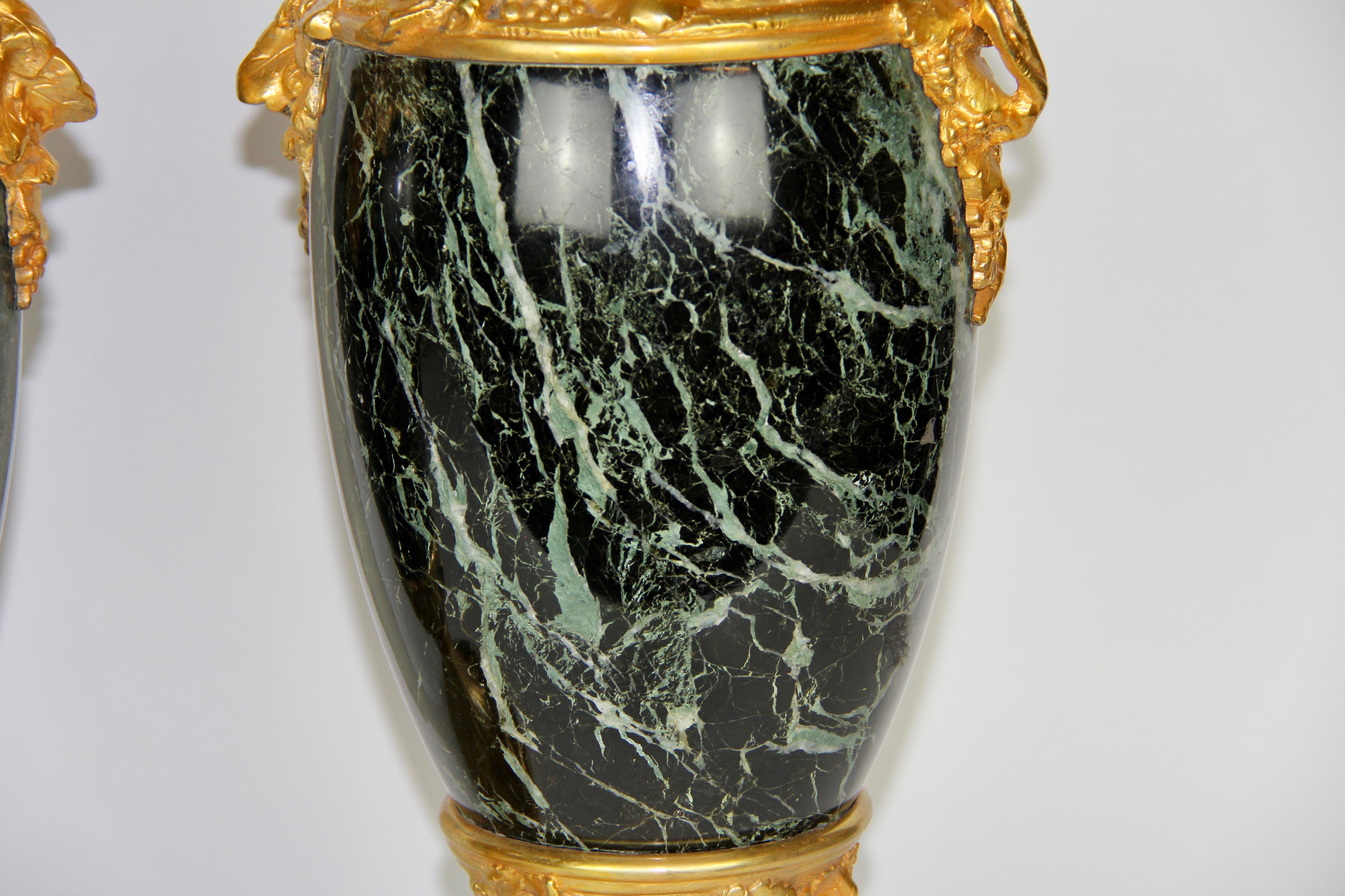 Pr. Louis Art Nouveau Dore Bronze Mounted Verde Antico Marble Vases A. Marionnet For Sale 5