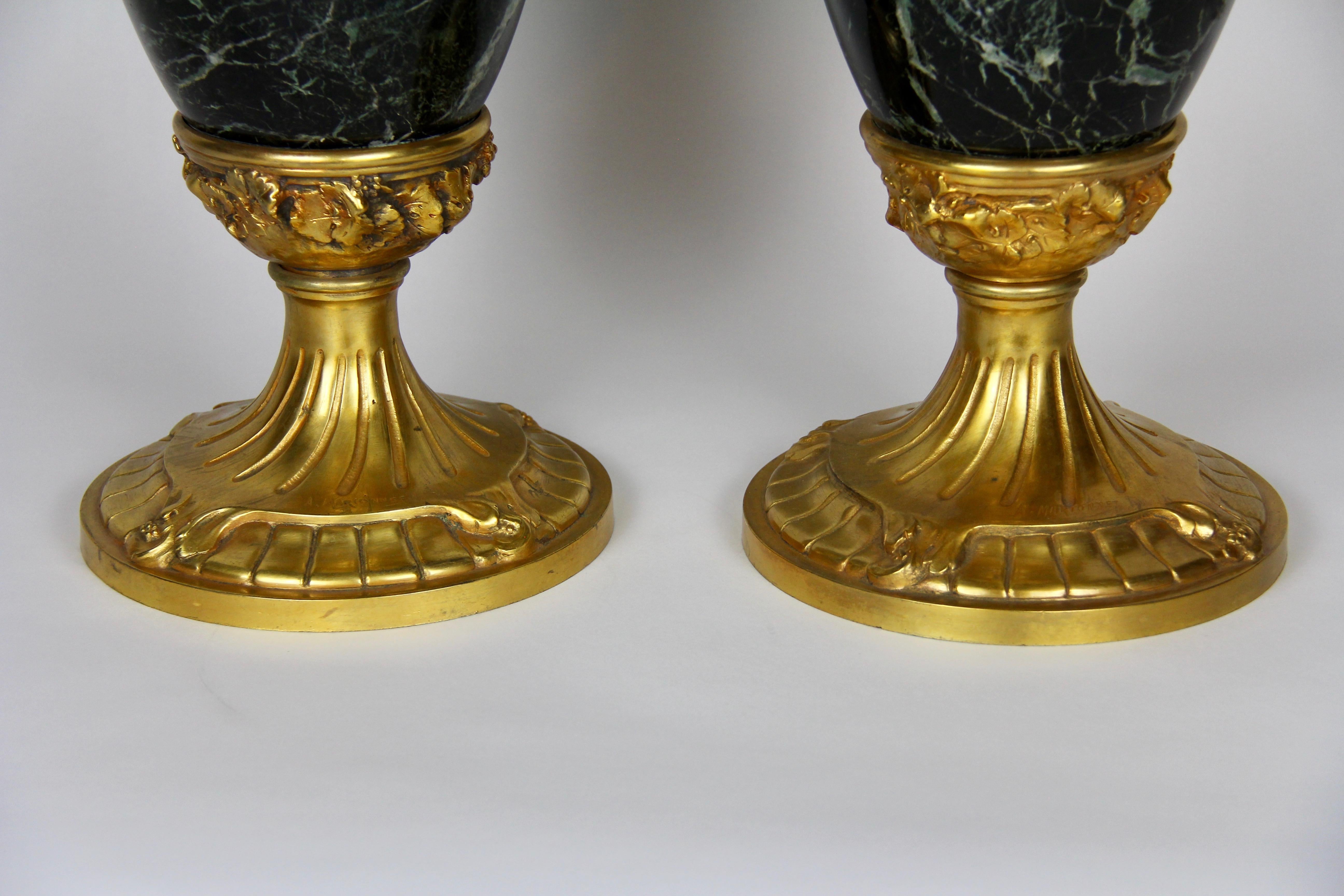 Pr. Französische Jugendstil-Vasen aus Verde-Antico-Marmor mit Bronzemontierung, A. Marionnet, A. Marionnet im Angebot 8