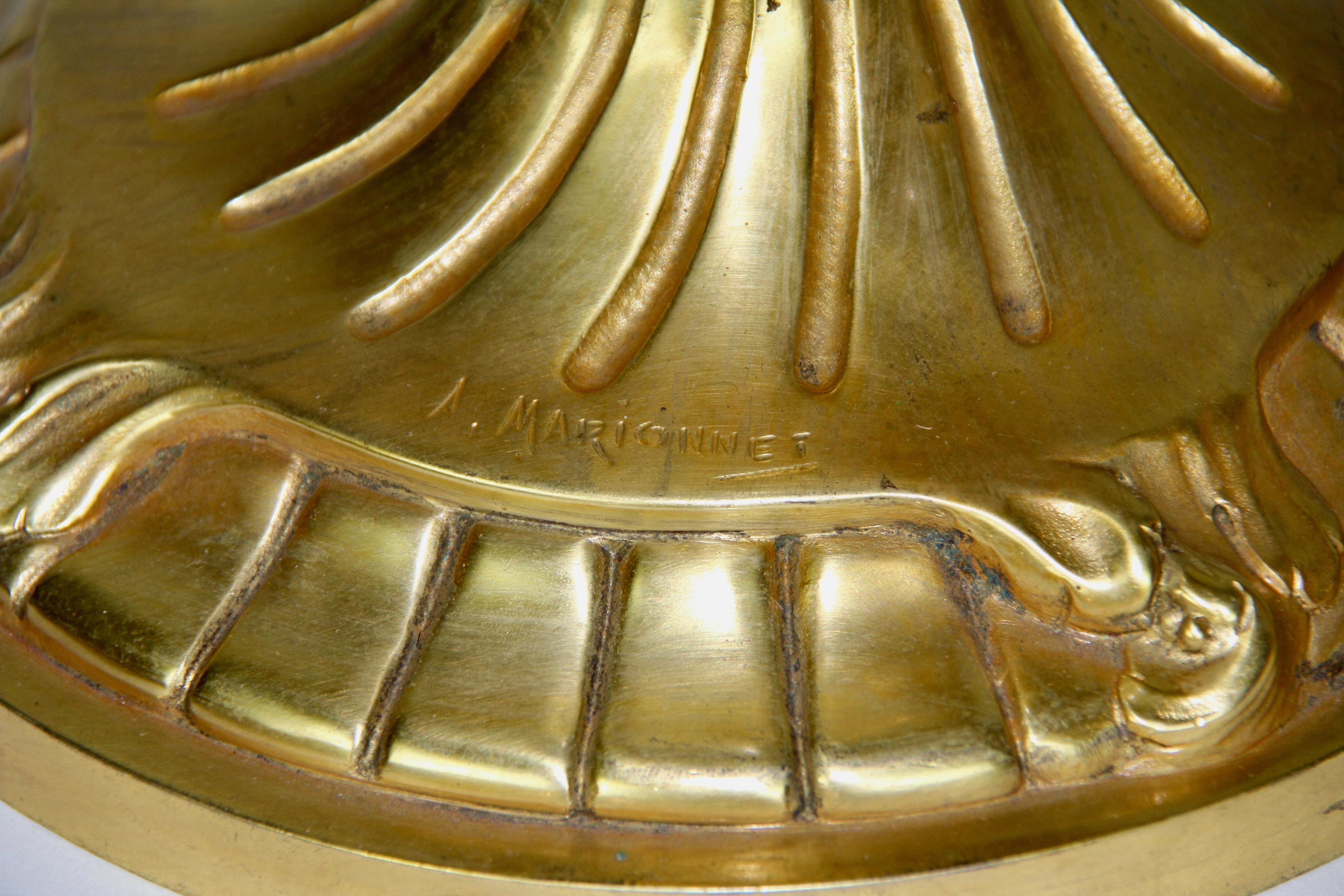 Pr. Louis Art Nouveau Dore Bronze Mounted Verde Antico Marble Vases A. Marionnet For Sale 11