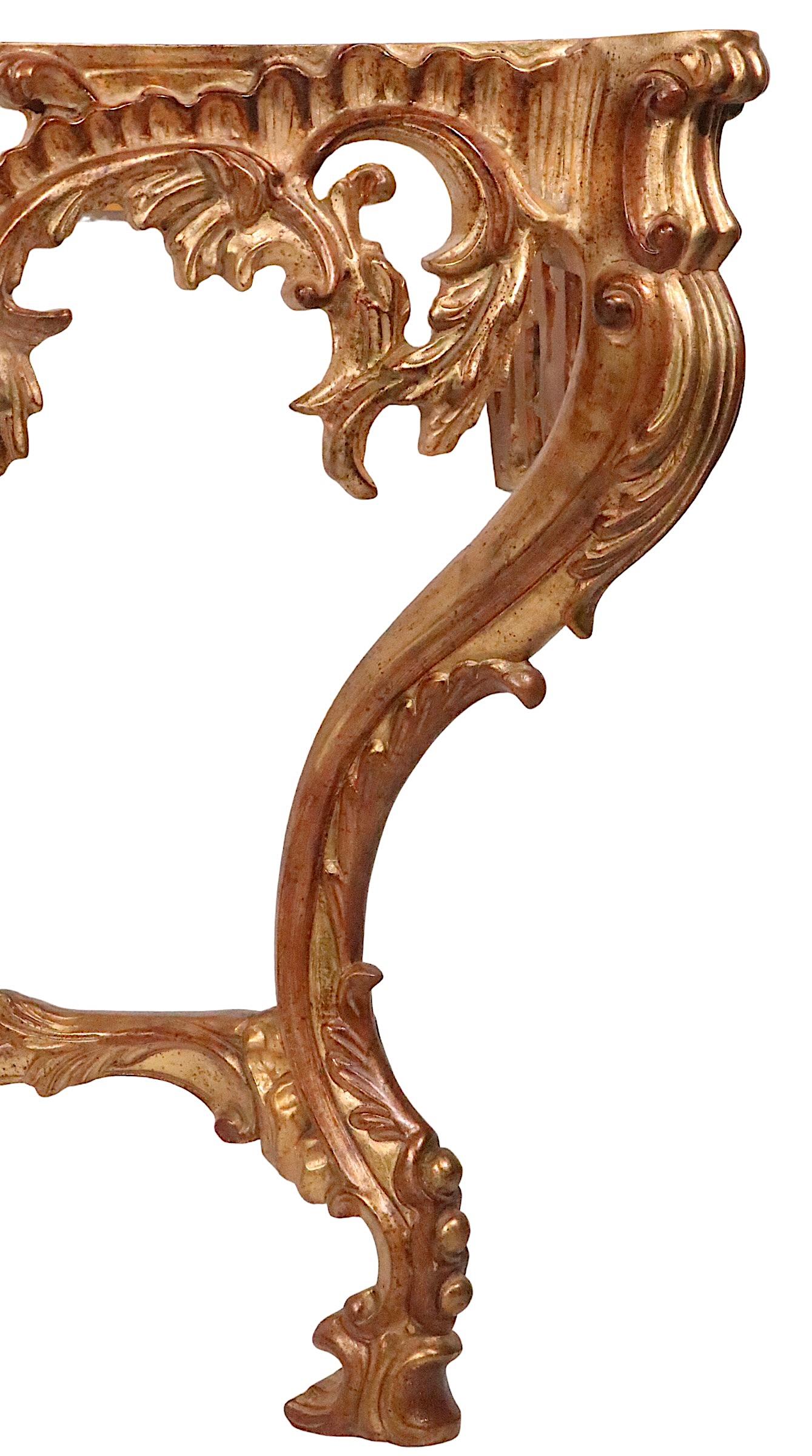 Pr. Louis XV Style Gilt and Marble Consoles Made in Italy 20th C In Good Condition For Sale In New York, NY