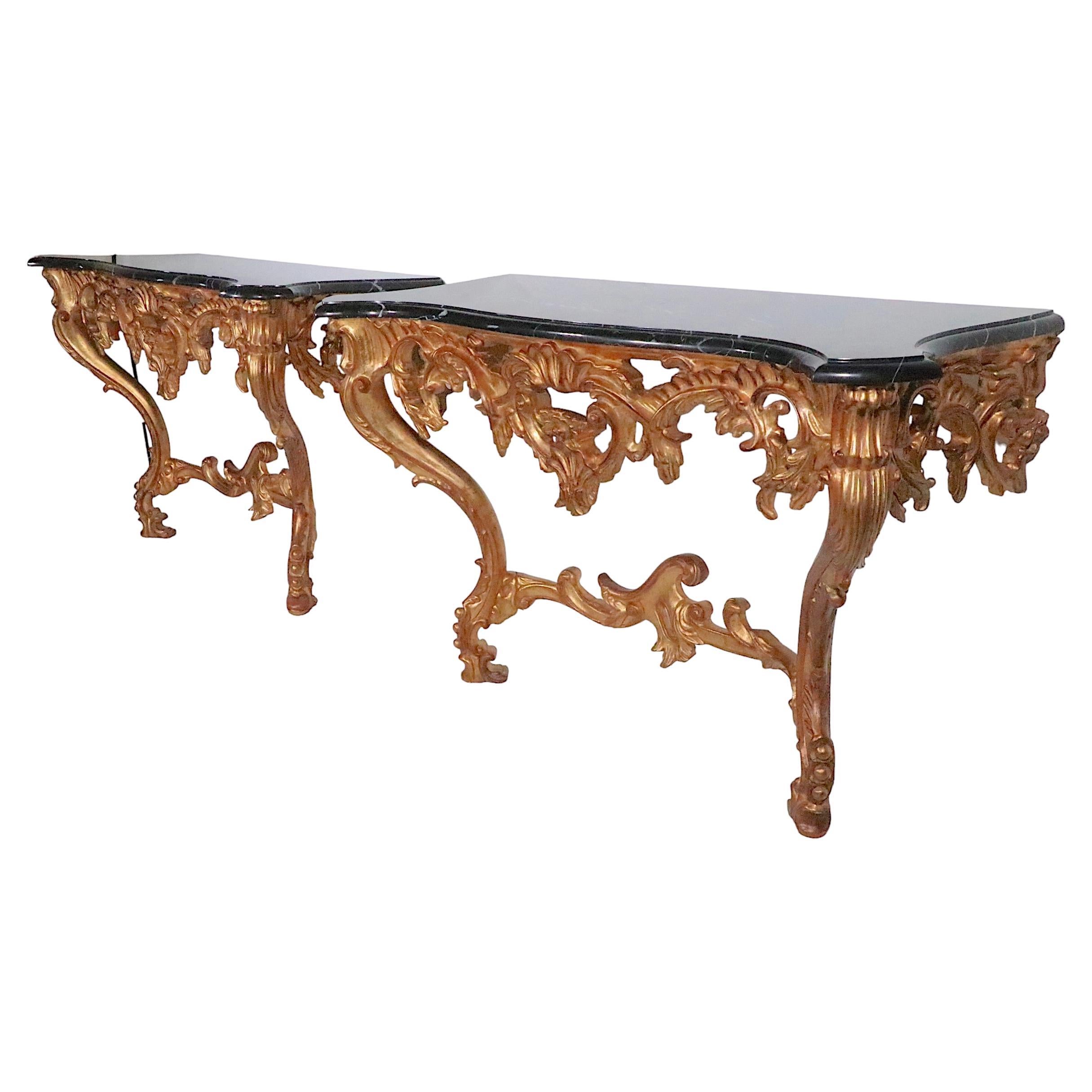 Pr. Louis XV Style Gilt and Marble Consoles Made in Italy 20th C For Sale