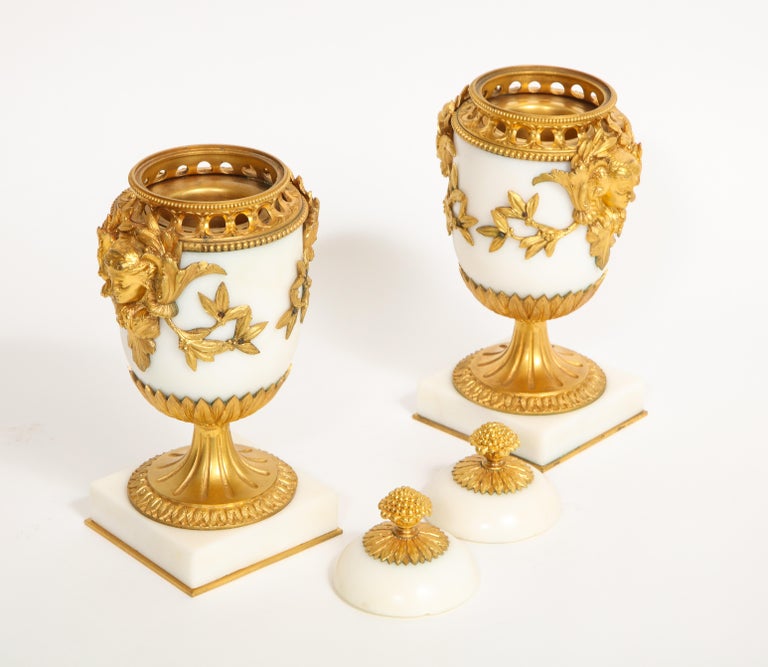 Pr. Louis XVI French Dore Bz. Mntd Carrara Marble Potpourri's, Att