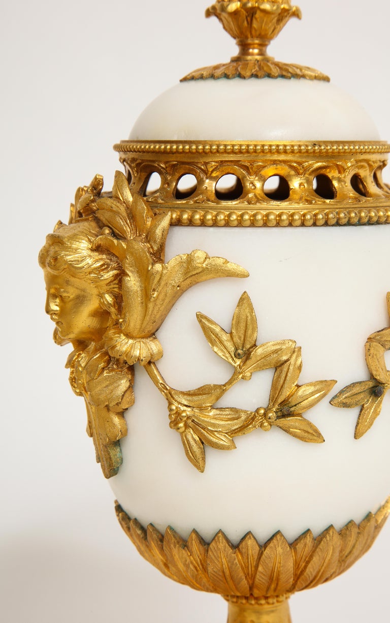 Pr. Louis XVI French Dore Bz. Mntd Carrara Marble Potpourri's, Att