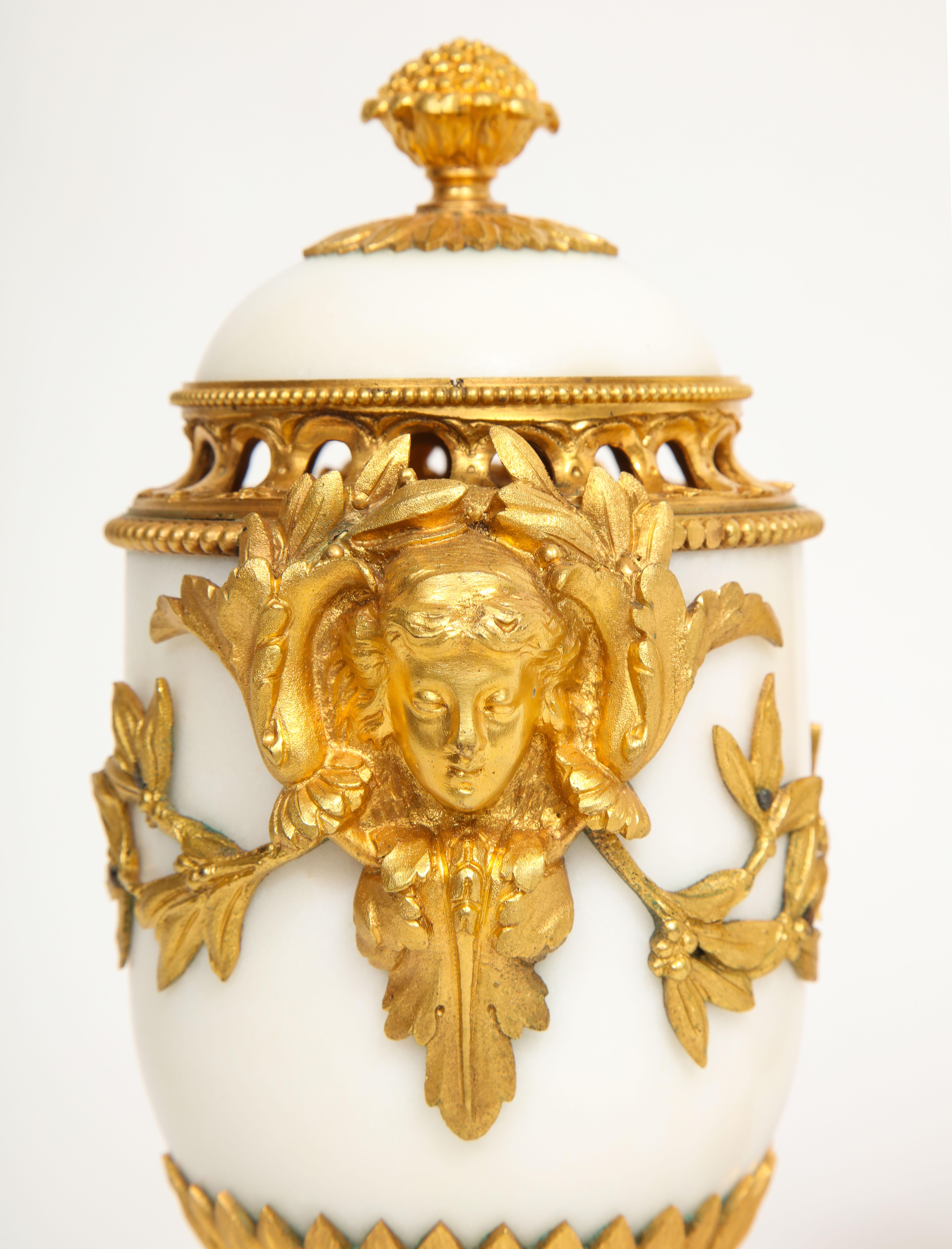 Pr. Louis XVI French Dore Bz. Mntd Carrara Marble Potpourri's, Att. Henry Dasson For Sale 7