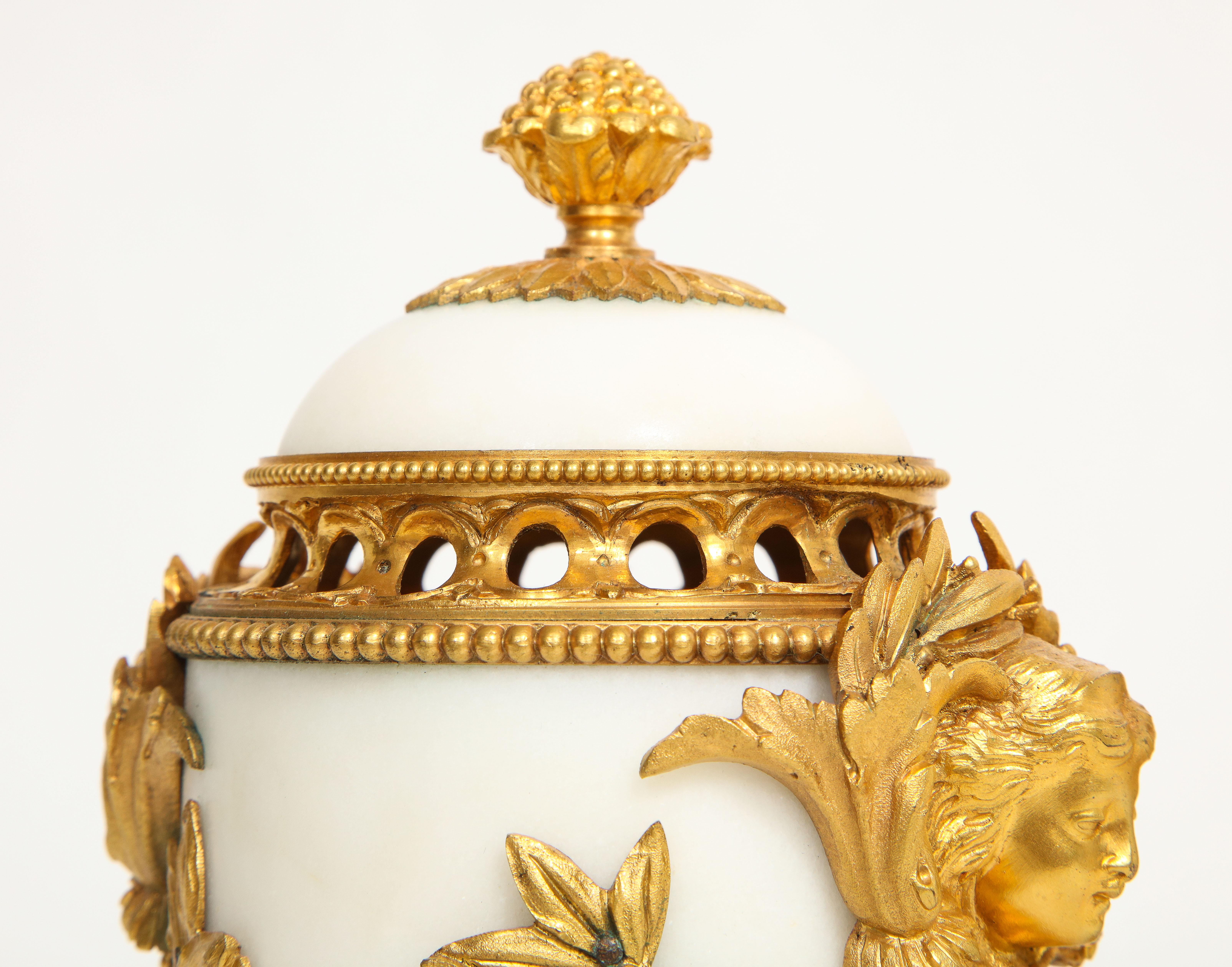 Pr. Louis XVI French Dore Bz. Mntd Carrara Marble Potpourri's, Att. Henry Dasson For Sale 8