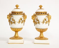 Pr. Louis XVI French Dore Bz. Mntd Carrara Marble Potpourri's, Att. Henry Dasson