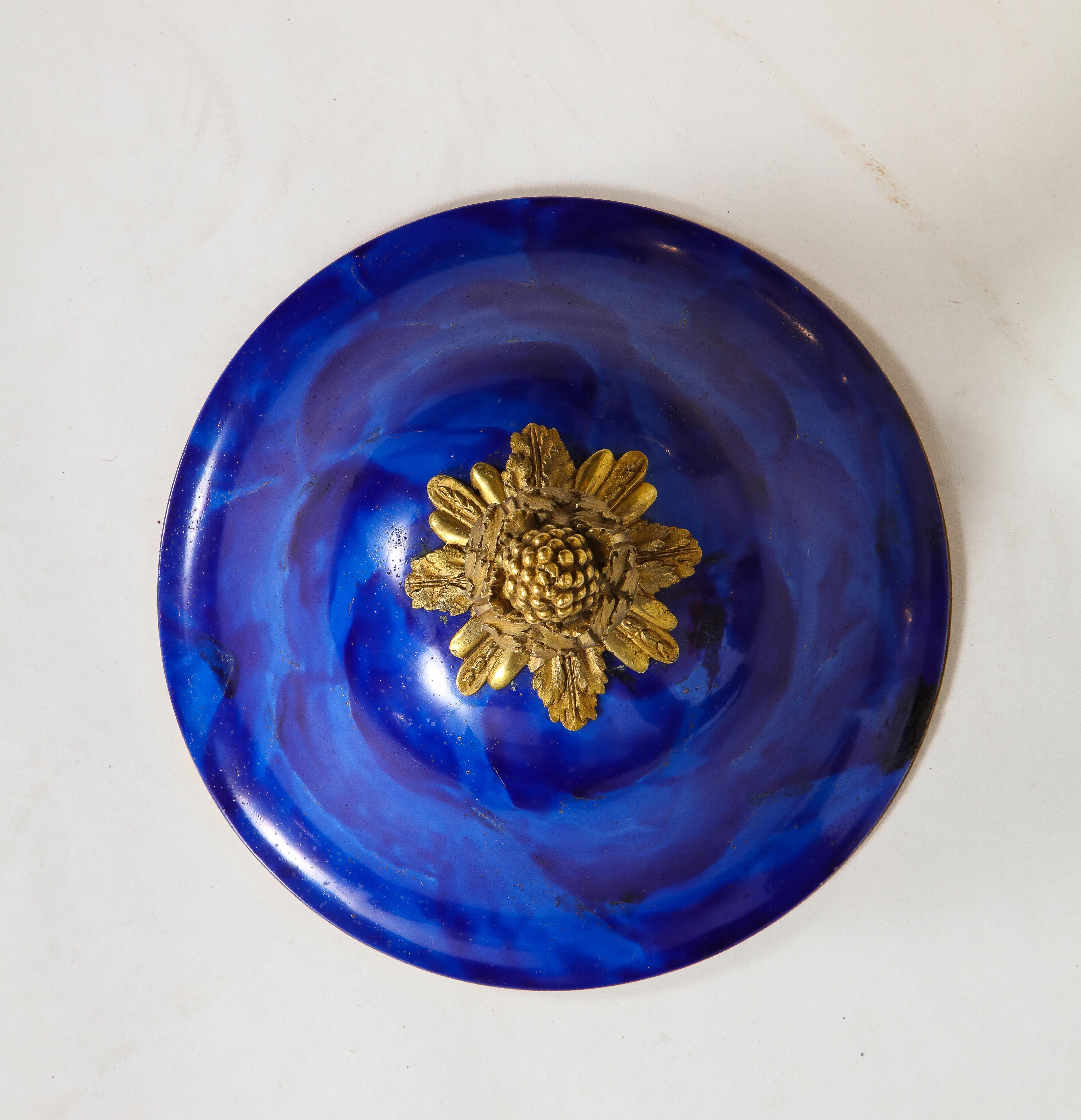 Pr Louis XVI Style Dore Bronze Mtd Faux Lapis Lazuli Sevres Athenians/Cassoulets For Sale 5