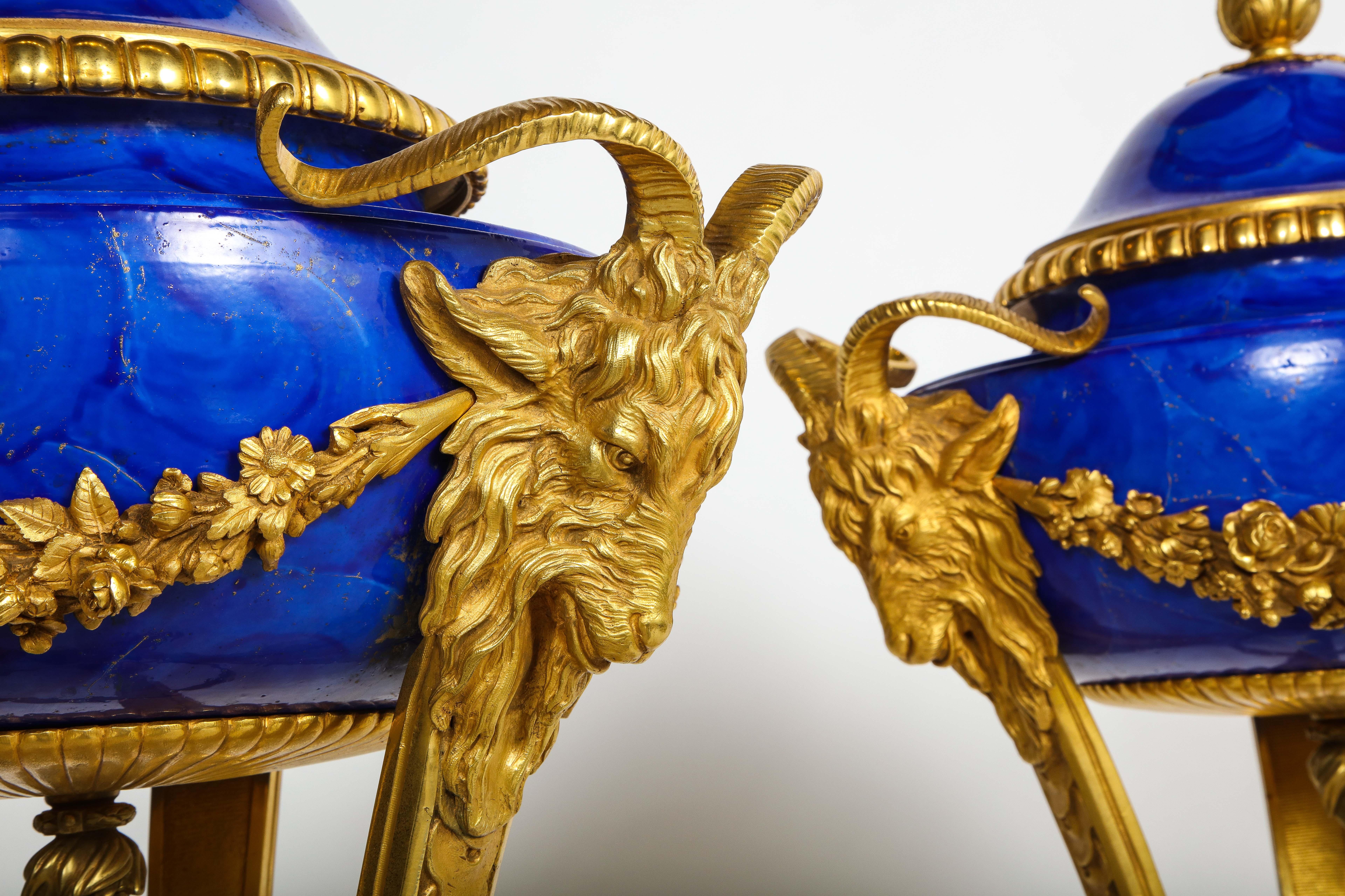 Pr Louis XVI Style Dore Bronze Mtd Faux Lapis Lazuli Sevres Athenians/Cassoulets For Sale 6