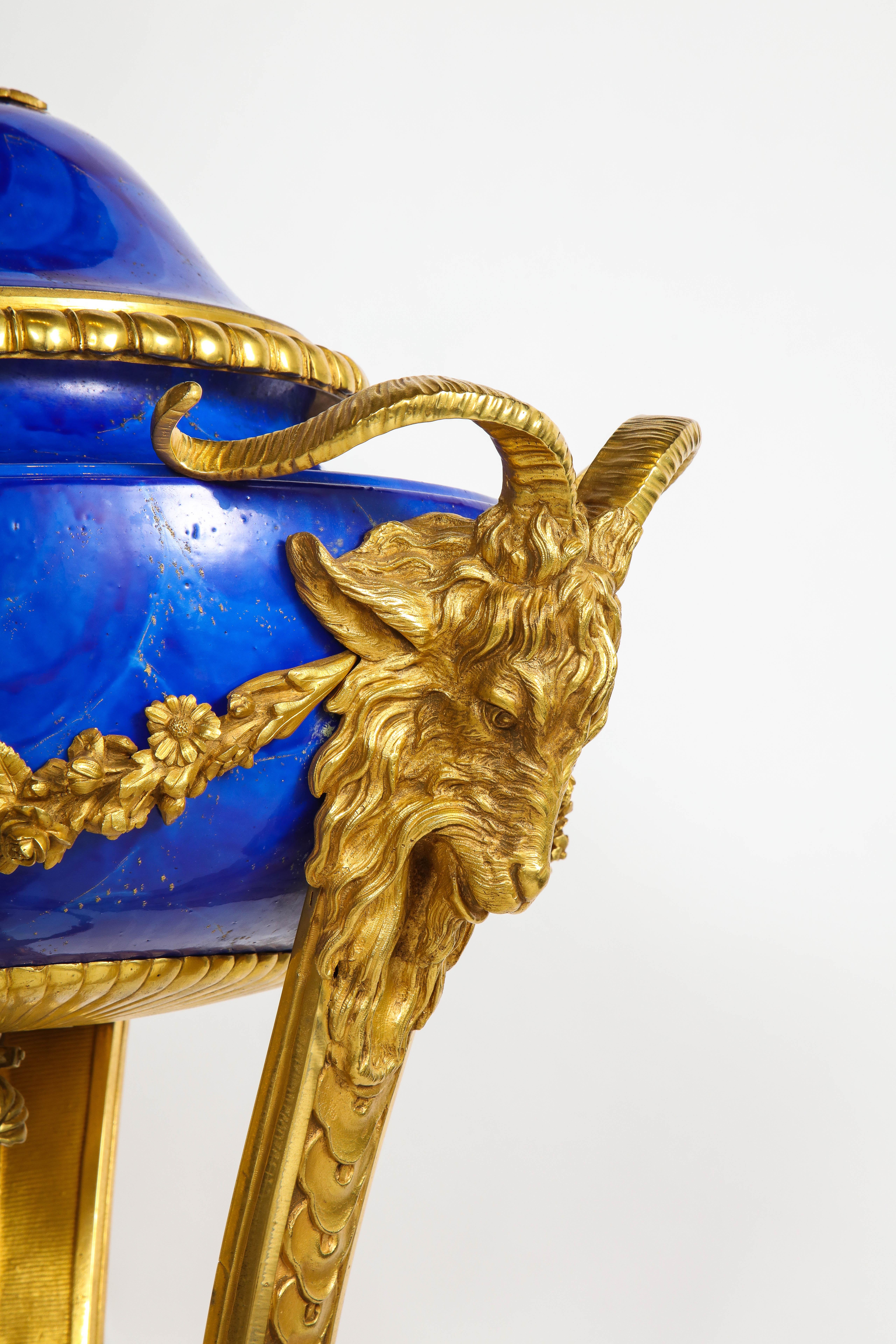 Pr Louis XVI Style Dore Bronze Mtd Faux Lapis Lazuli Sevres Athenians/Cassoulets For Sale 7