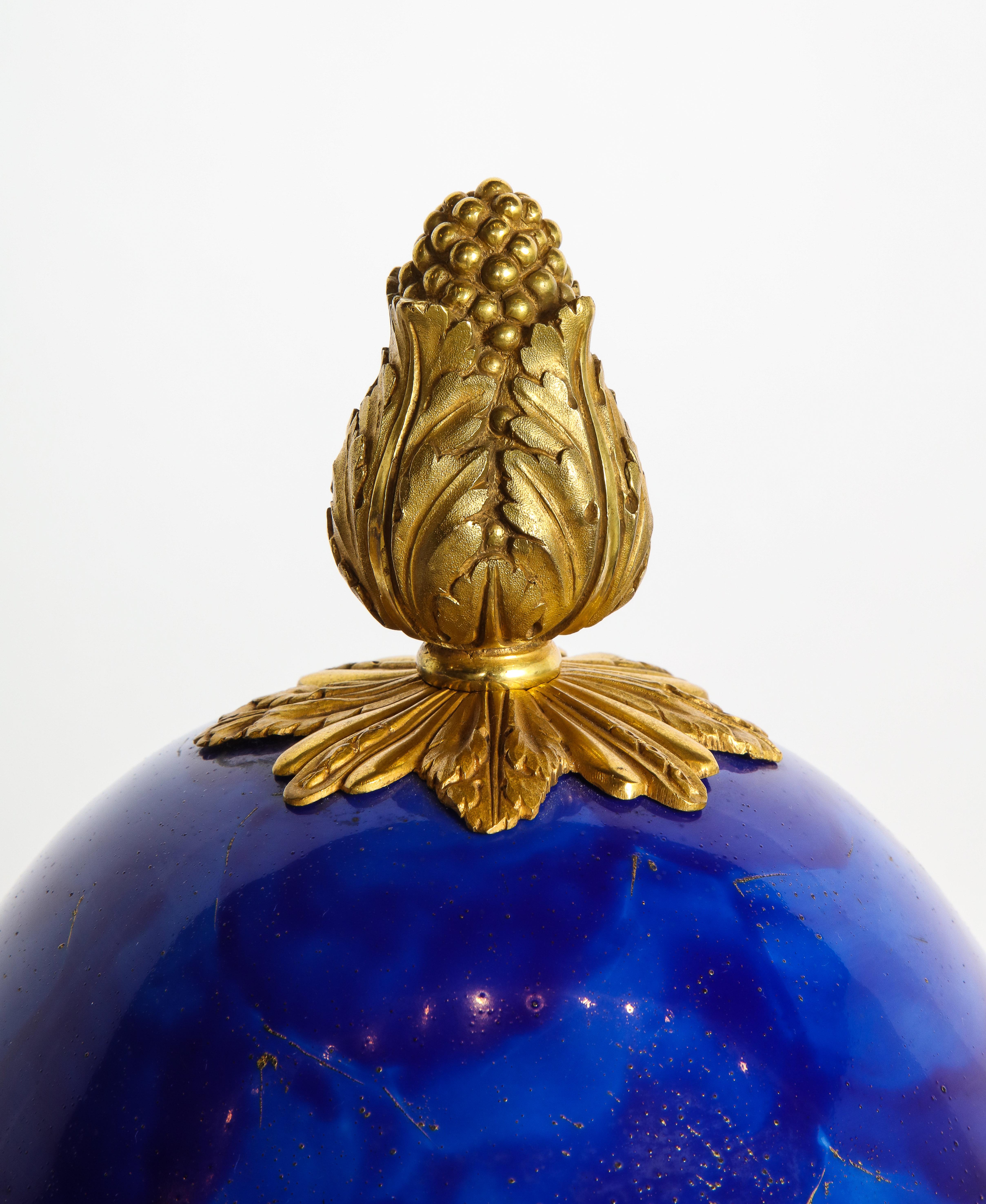 Pr Louis XVI Style Dore Bronze Mtd Faux Lapis Lazuli Sevres Athenians/Cassoulets For Sale 8