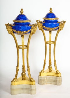 Pr Louis XVI Style Dore Bronze Mtd Faux Lapis Lazuli Sevres Athenians/Cassoulets
